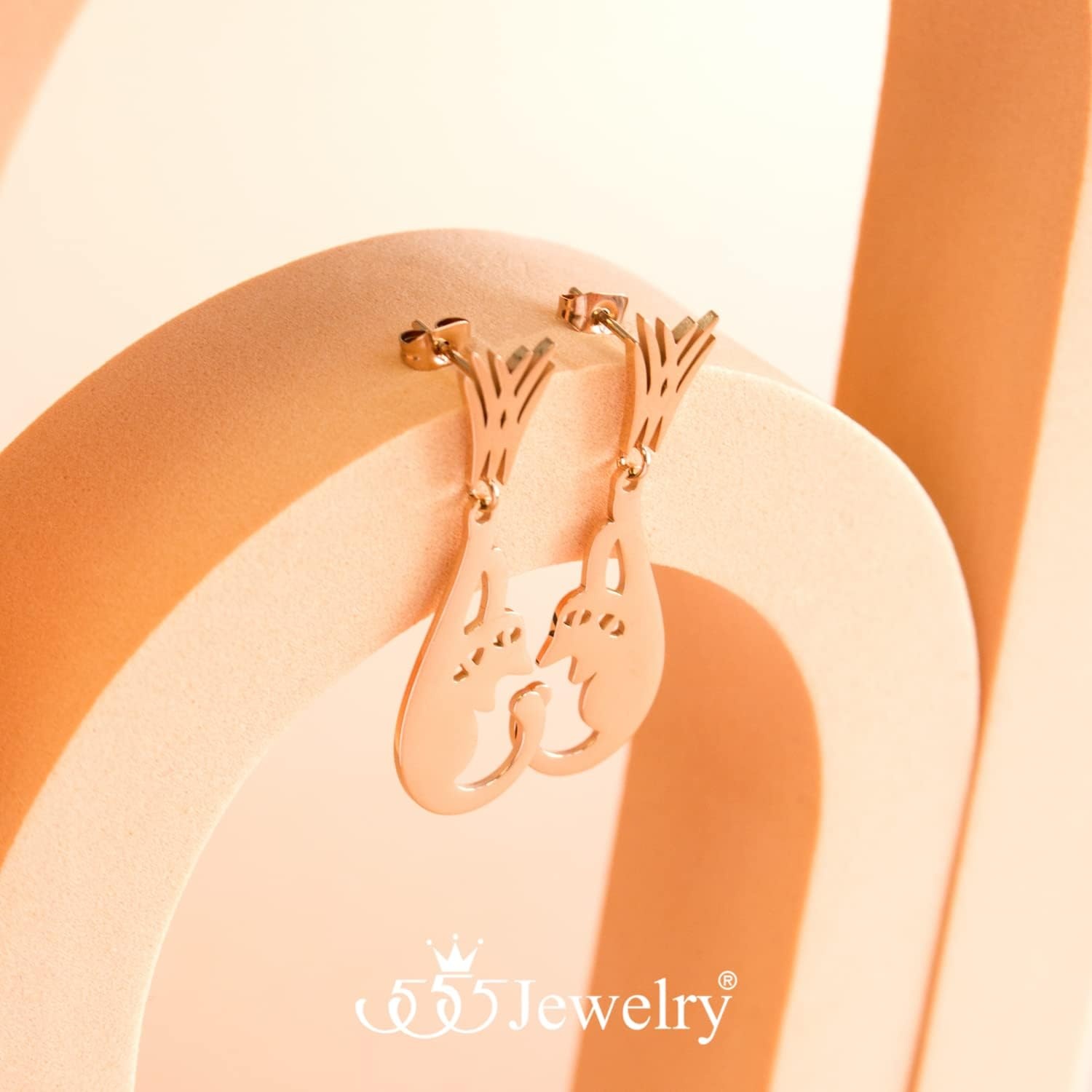 image:image555Jewelry Stainless Steel Cute Hanging Cat Earrings Dangling Drop Cat Jewelry for WomenRose Gold Style 1