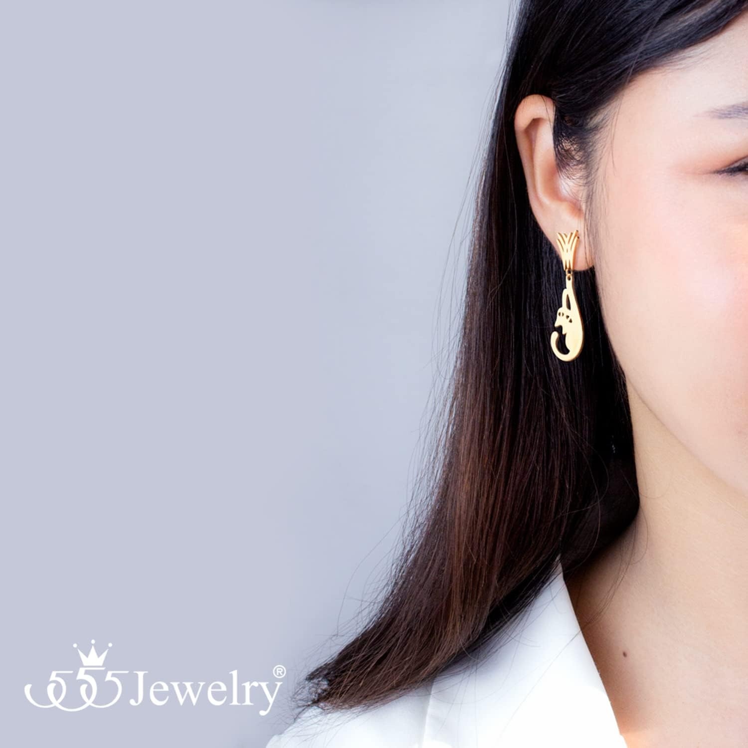 image:image555Jewelry Stainless Steel Cute Hanging Cat Earrings Dangling Drop Cat Jewelry for WomenRose Gold Style 1