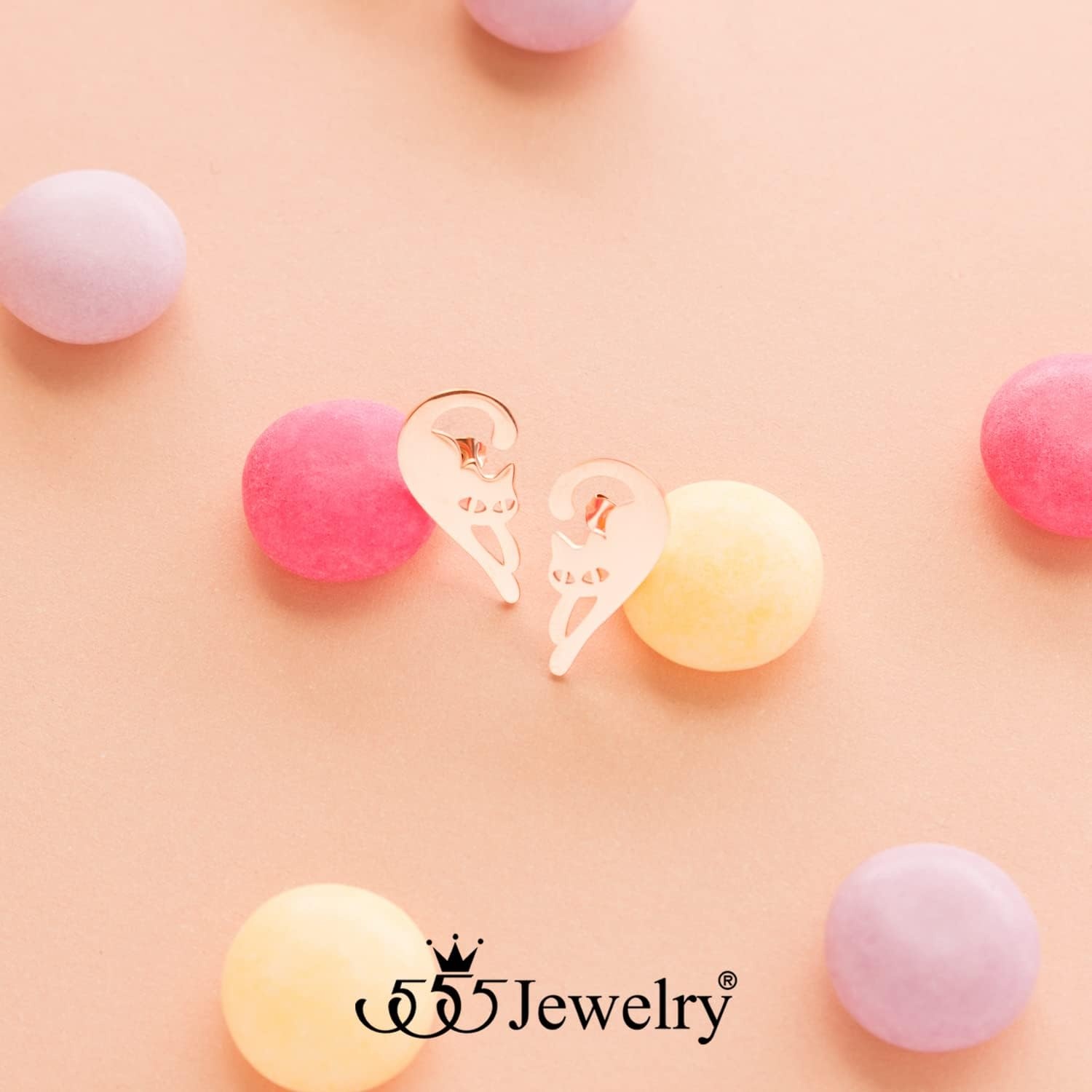 image:image555Jewelry Stainless Steel Cute Hanging Cat Earrings Dangling Drop Cat Jewelry for WomenRose Gold Style 2