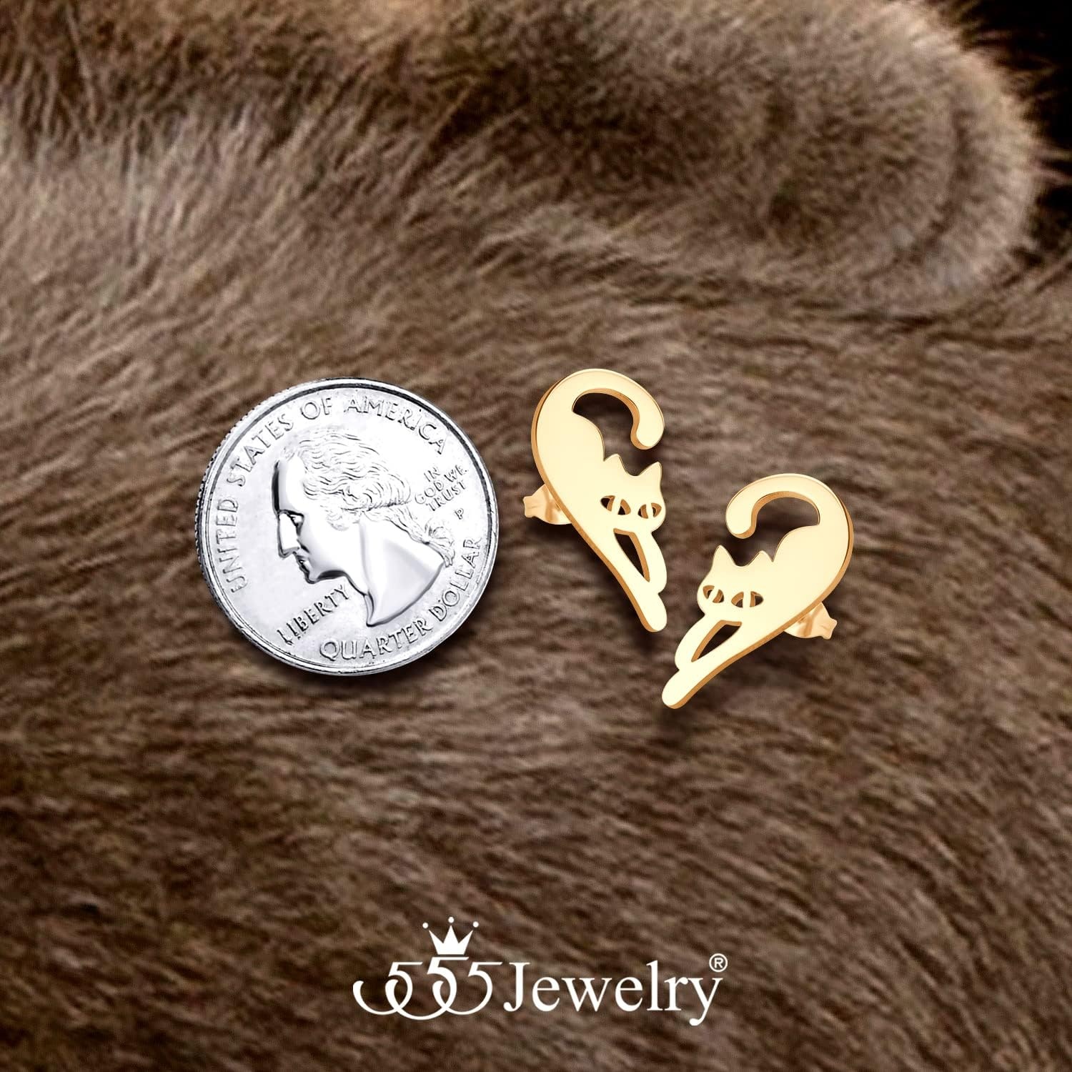 image:image555Jewelry Stainless Steel Cute Hanging Cat Earrings Dangling Drop Cat Jewelry for WomenRose Gold Style 2