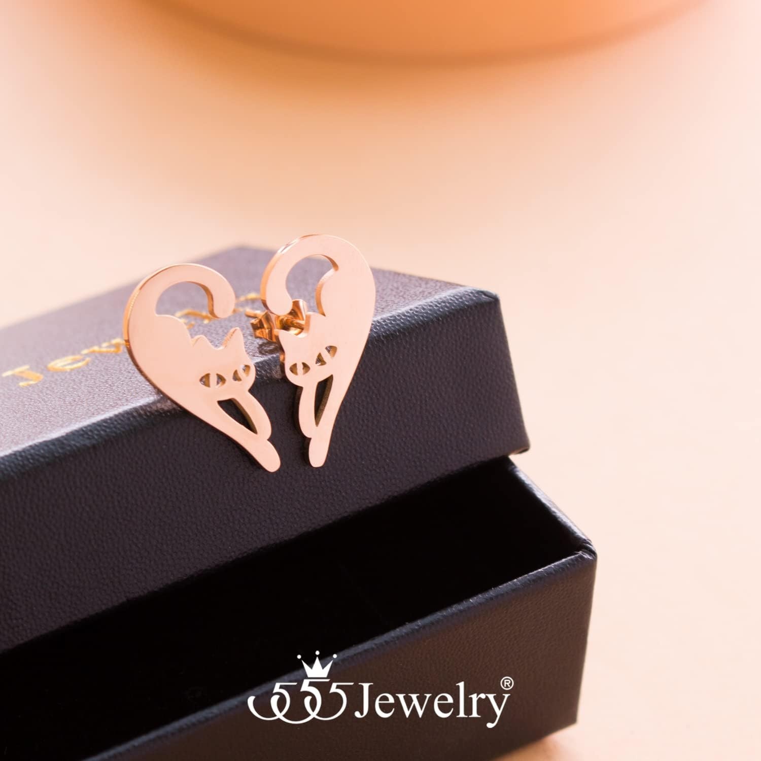 image:image555Jewelry Stainless Steel Cute Hanging Cat Earrings Dangling Drop Cat Jewelry for WomenRose Gold Style 2