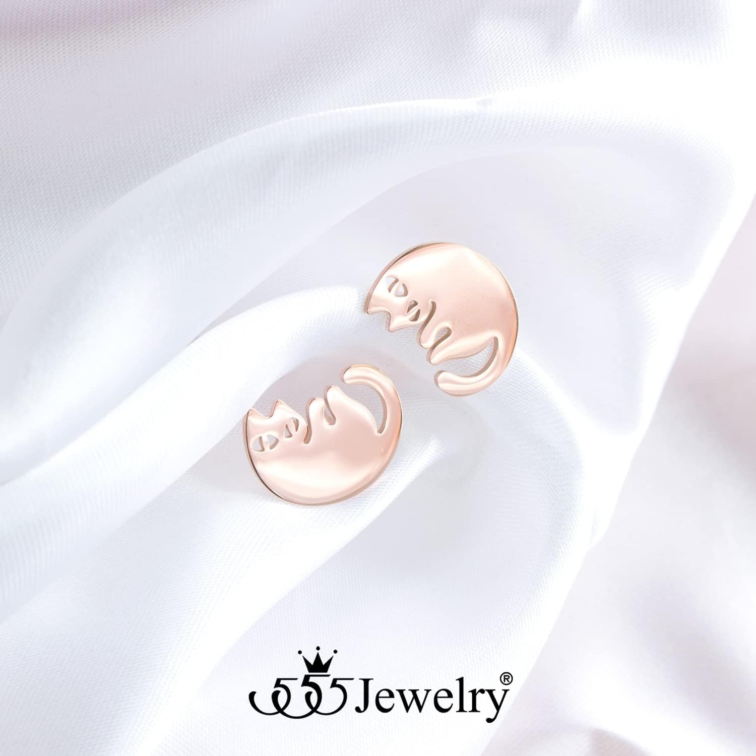 image:image555Jewelry Stainless Steel Cute Hanging Cat Earrings Dangling Drop Cat Jewelry for WomenRose Gold Style 3