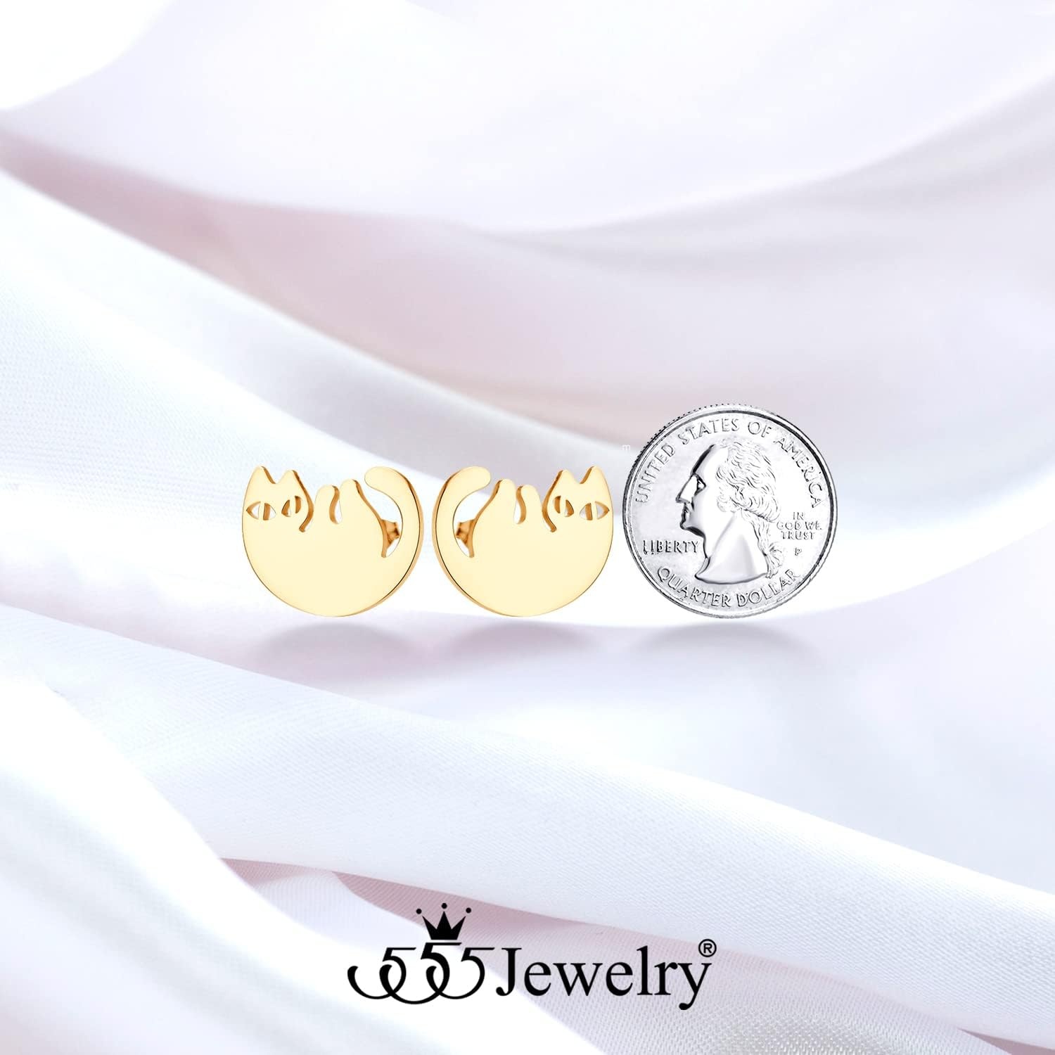 image:image555Jewelry Stainless Steel Cute Hanging Cat Earrings Dangling Drop Cat Jewelry for WomenRose Gold Style 3