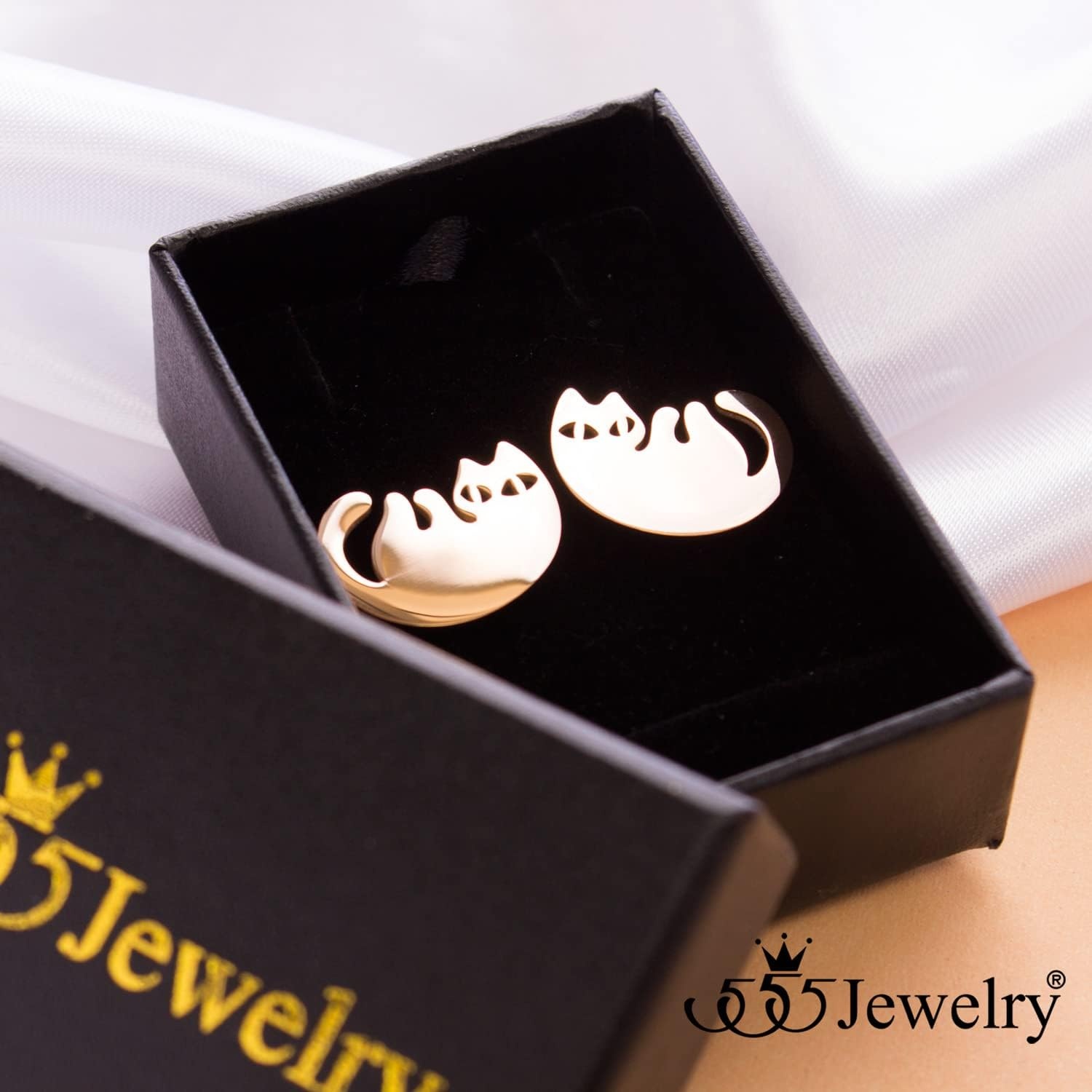 image:image555Jewelry Stainless Steel Cute Hanging Cat Earrings Dangling Drop Cat Jewelry for WomenRose Gold Style 3
