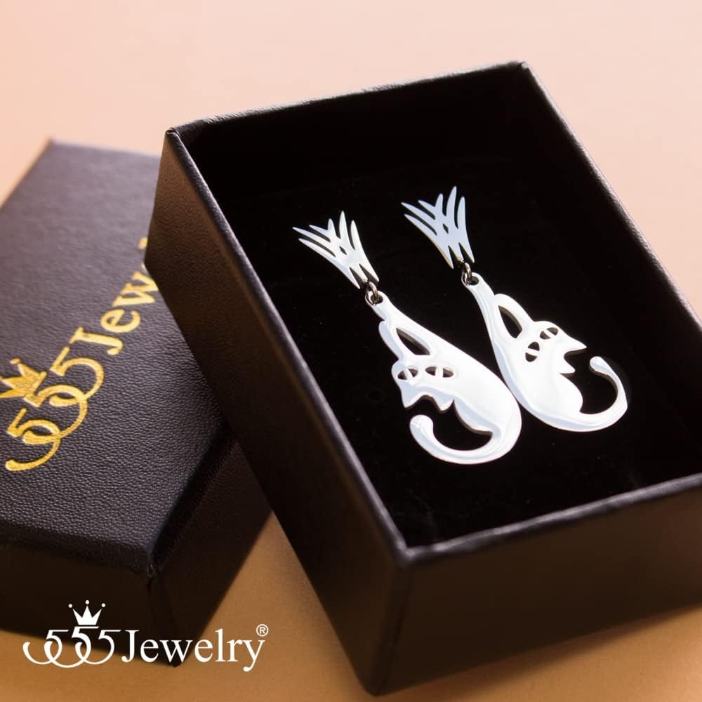 image:image555Jewelry Stainless Steel Cute Hanging Cat Earrings Dangling Drop Cat Jewelry for WomenSilver Style 1