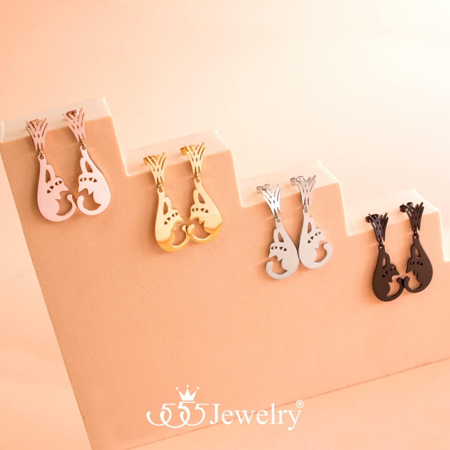 image:image555Jewelry Stainless Steel Cute Hanging Cat Earrings Dangling Drop Cat Jewelry for WomenSilver Style 1