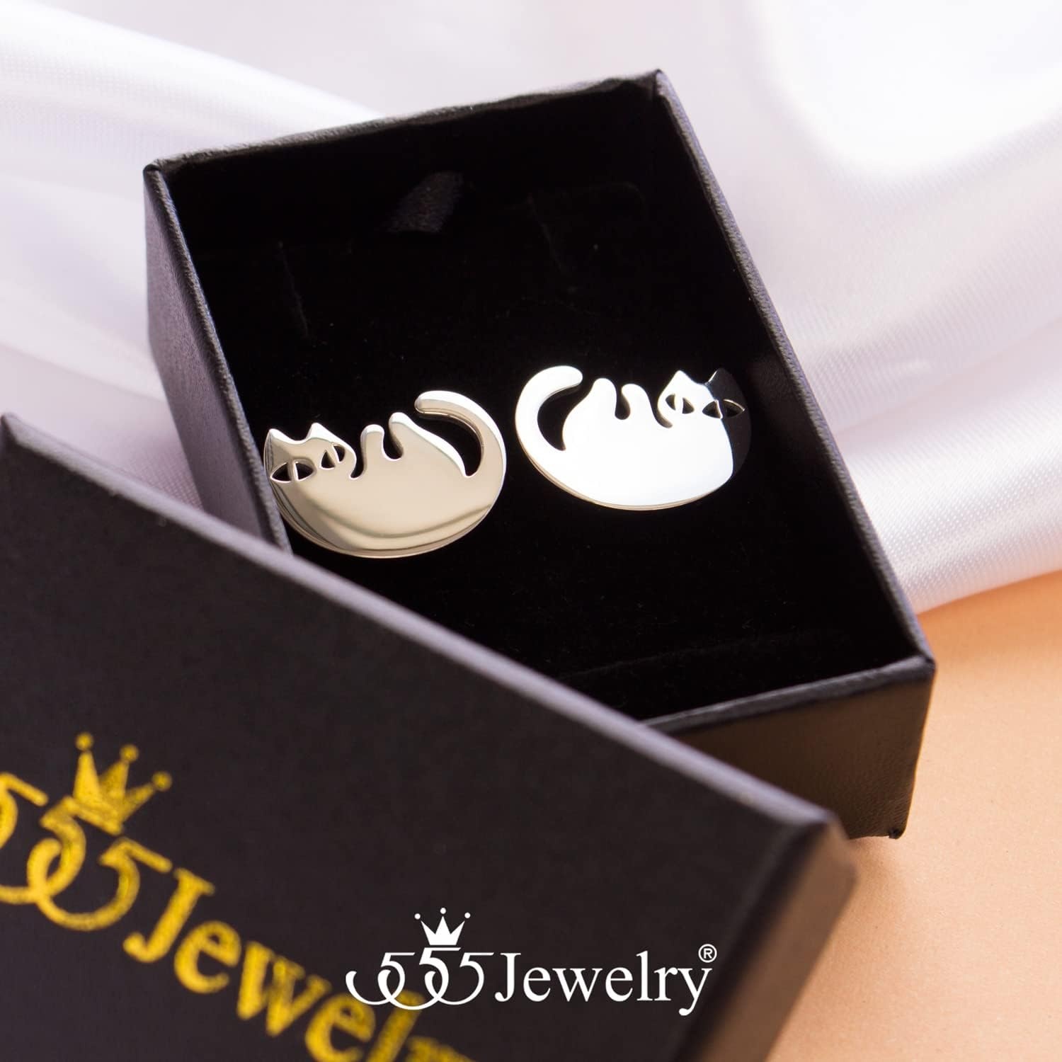 image:image555Jewelry Stainless Steel Cute Hanging Cat Earrings Dangling Drop Cat Jewelry for WomenSilver Style 3