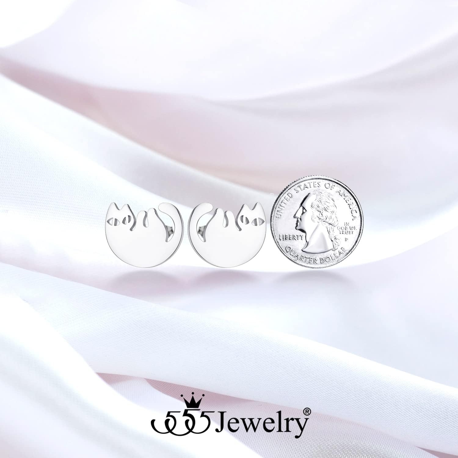 image:image555Jewelry Stainless Steel Cute Hanging Cat Earrings Dangling Drop Cat Jewelry for WomenSilver Style 3