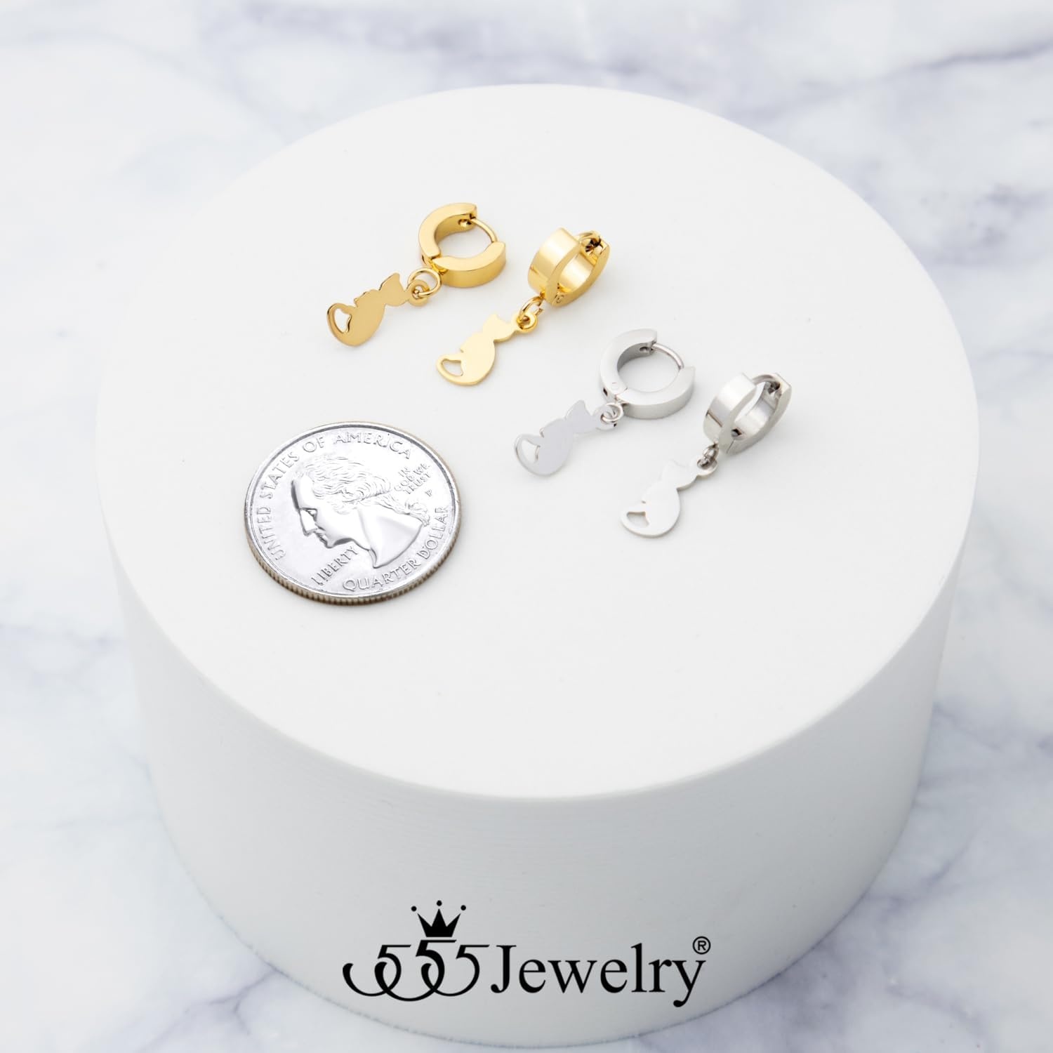image:image555Jewelry Stainless Steel Cute Hanging Cat Earrings Dangling Drop Cat Jewelry for WomenSilver Style 4