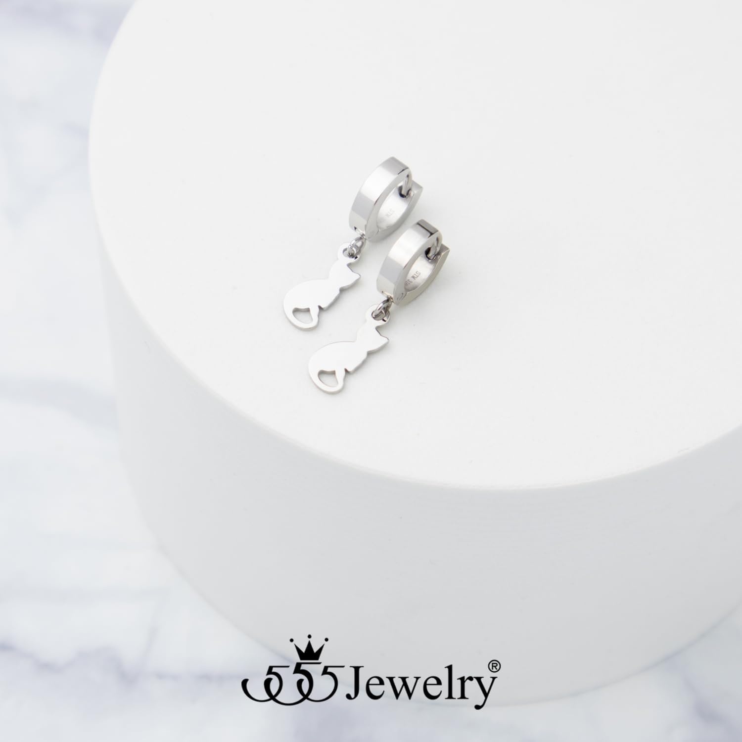 image:image555Jewelry Stainless Steel Cute Hanging Cat Earrings Dangling Drop Cat Jewelry for WomenSilver Style 4