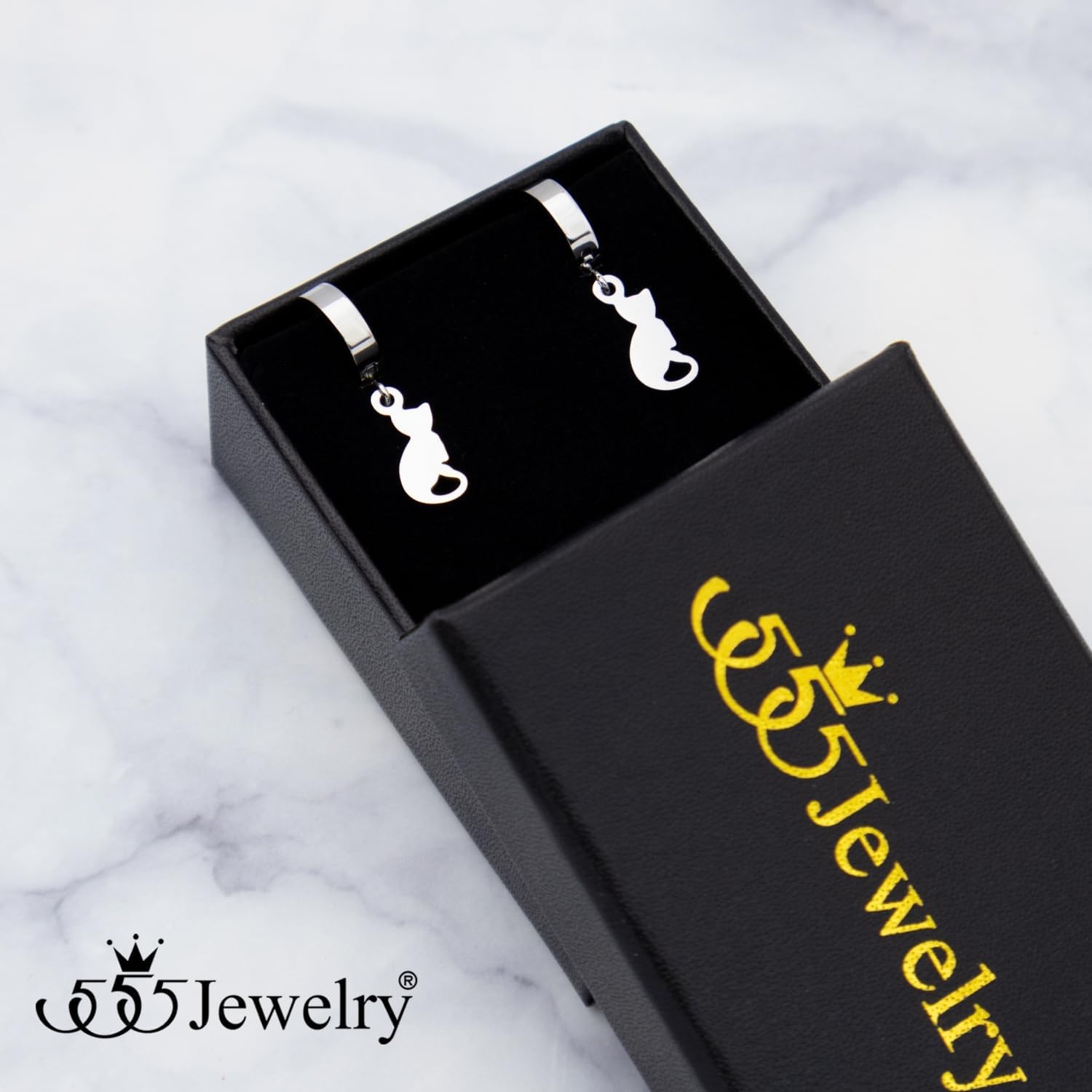 image:image555Jewelry Stainless Steel Cute Hanging Cat Earrings Dangling Drop Cat Jewelry for WomenSilver Style 4