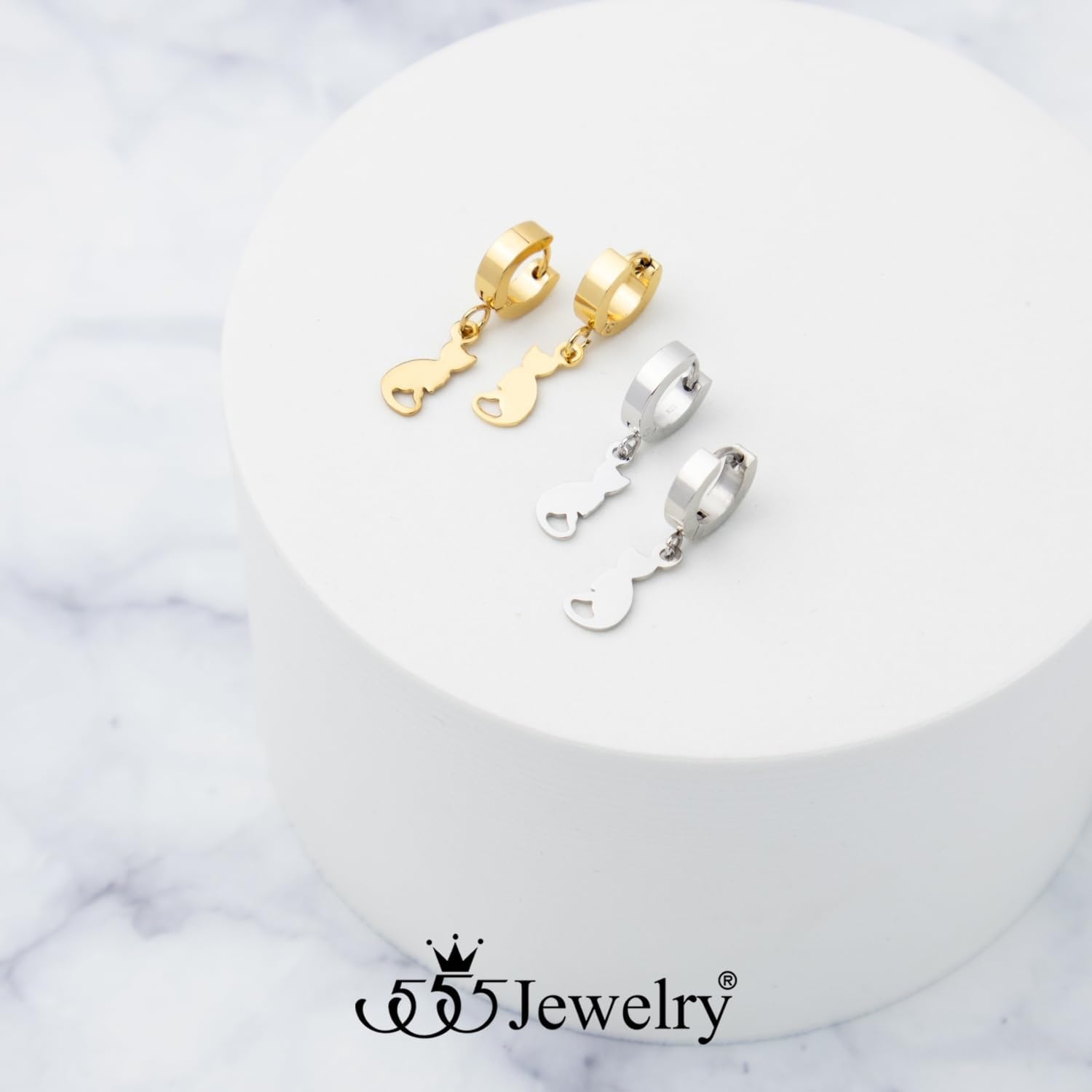 image:image555Jewelry Stainless Steel Cute Hanging Cat Earrings Dangling Drop Cat Jewelry for WomenSilver Style 4
