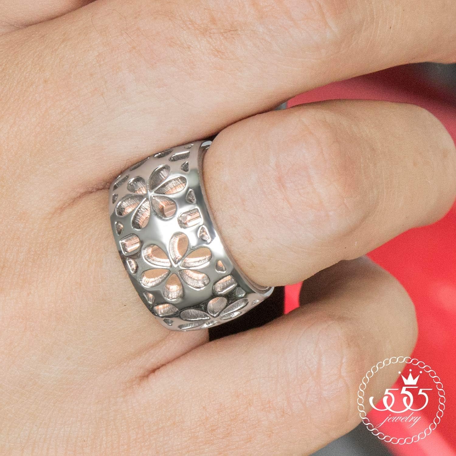 image:image555Jewelry Stainless Steel Daisy Flowers Full Bloom Memorable Band RingPink Rose Gold