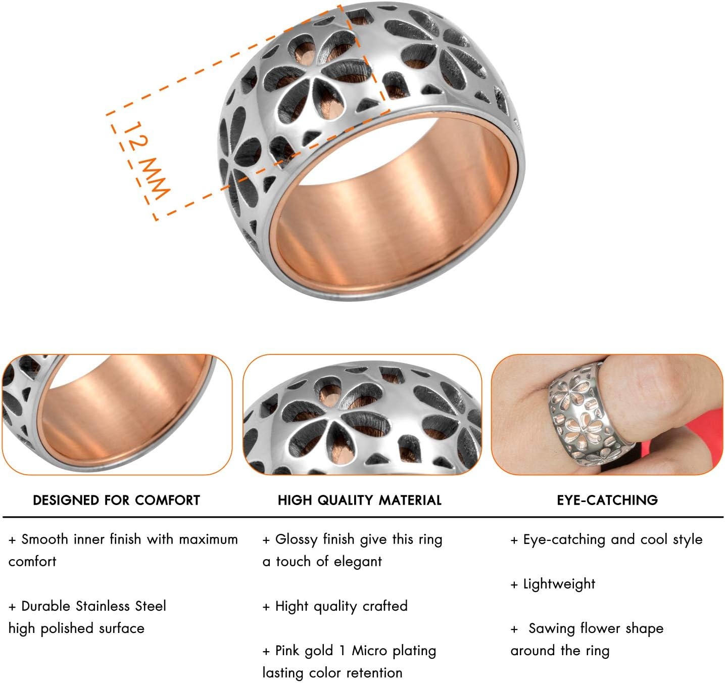 image:image555Jewelry Stainless Steel Daisy Flowers Full Bloom Memorable Band RingPink Rose Gold
