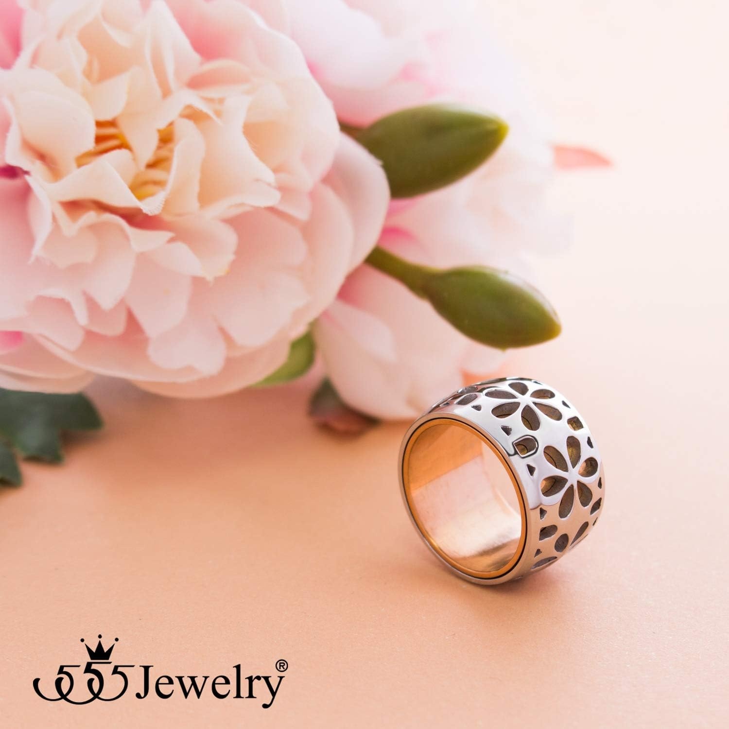 image:image555Jewelry Stainless Steel Daisy Flowers Full Bloom Memorable Band RingPink Rose Gold