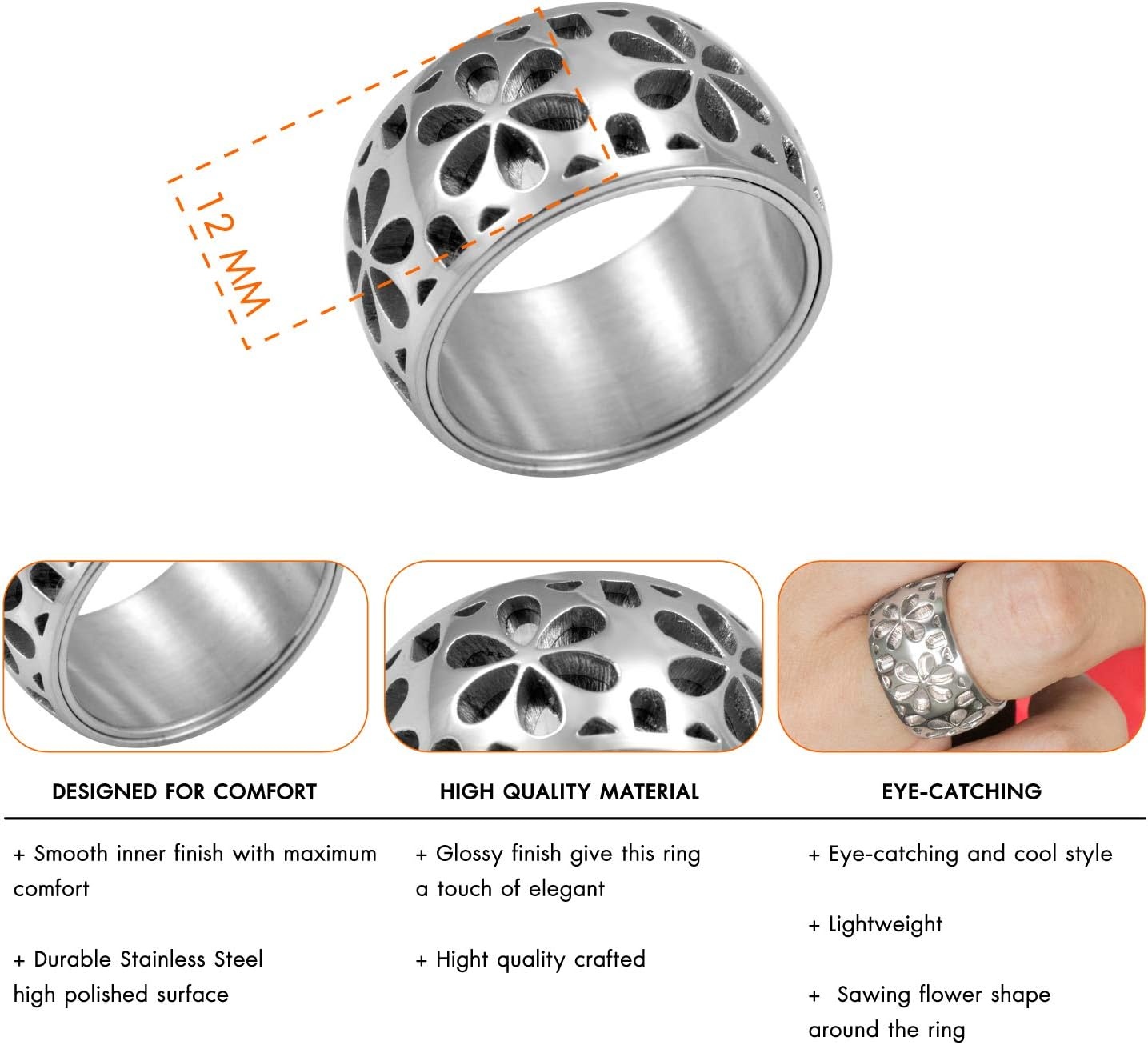 image:image555Jewelry Stainless Steel Daisy Flowers Full Bloom Memorable Band RingSilver