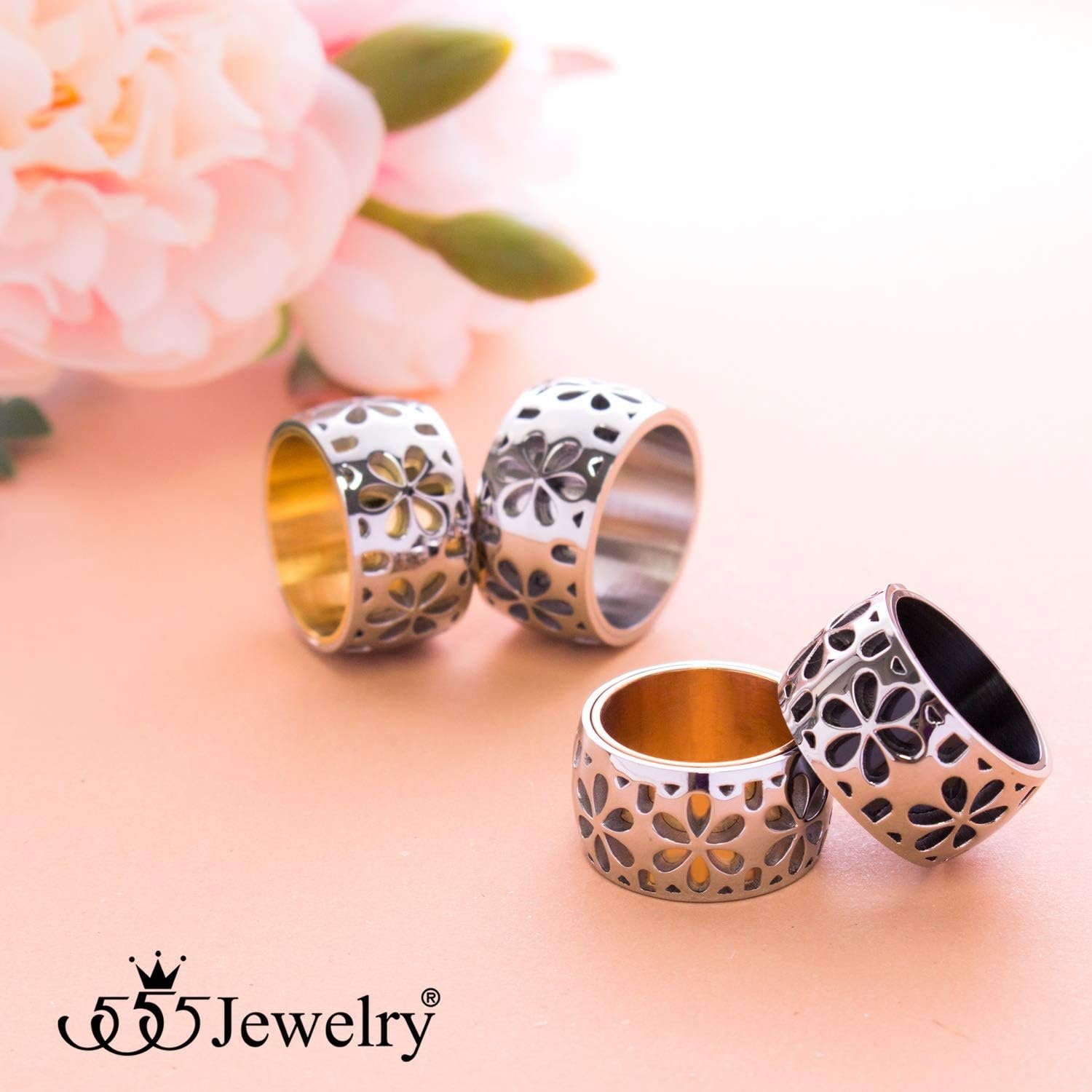 image:image555Jewelry Stainless Steel Daisy Flowers Full Bloom Memorable Band RingSilver