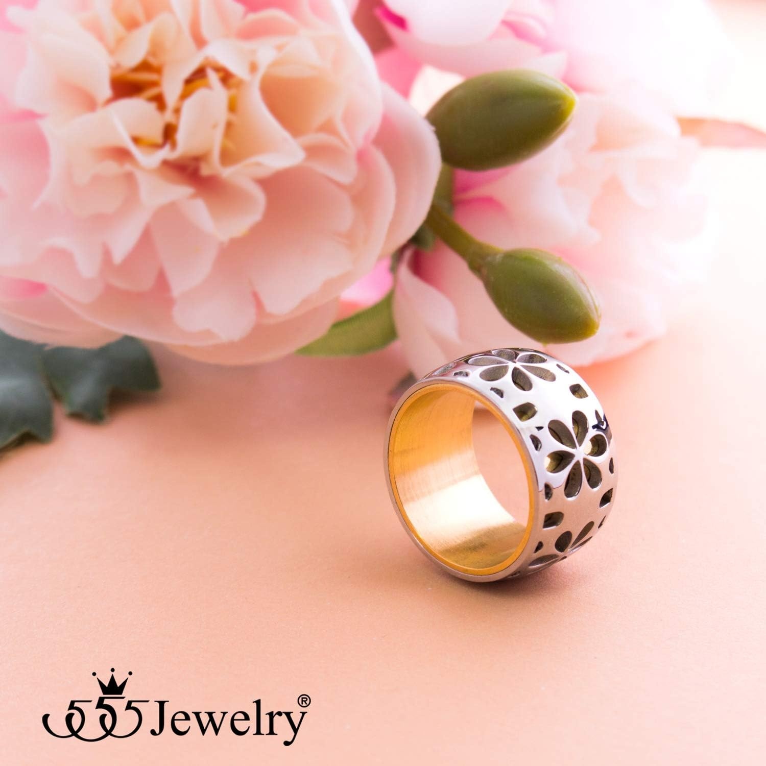 image:image555Jewelry Stainless Steel Daisy Flowers Full Bloom Memorable Band RingYellow Gold