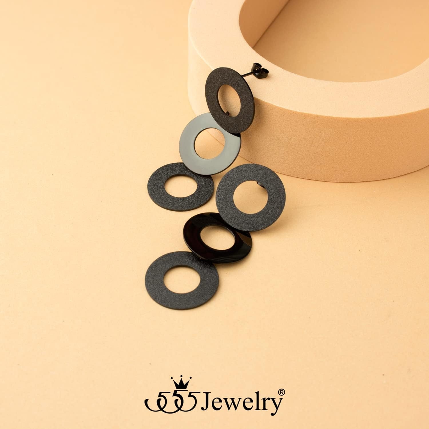 image:image555Jewelry Stainless Steel Dangle Round Hollow Disc Statement Earrings for WomenBlack
