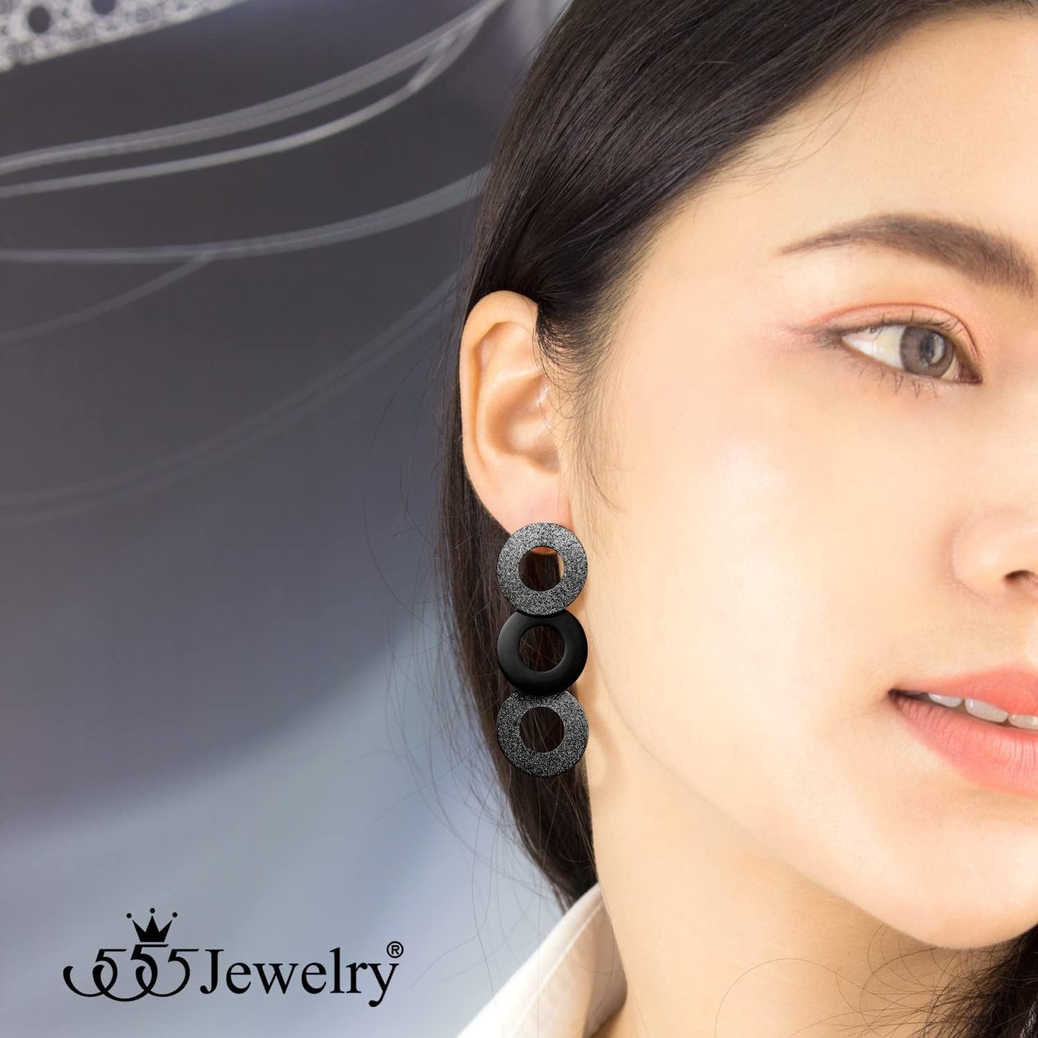 image:image555Jewelry Stainless Steel Dangle Round Hollow Disc Statement Earrings for WomenBlack