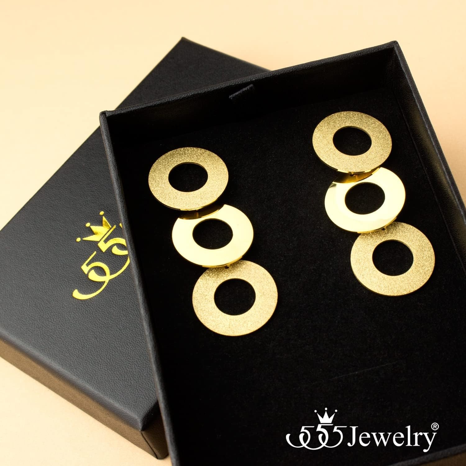 image:image555Jewelry Stainless Steel Dangle Round Hollow Disc Statement Earrings for WomenGold