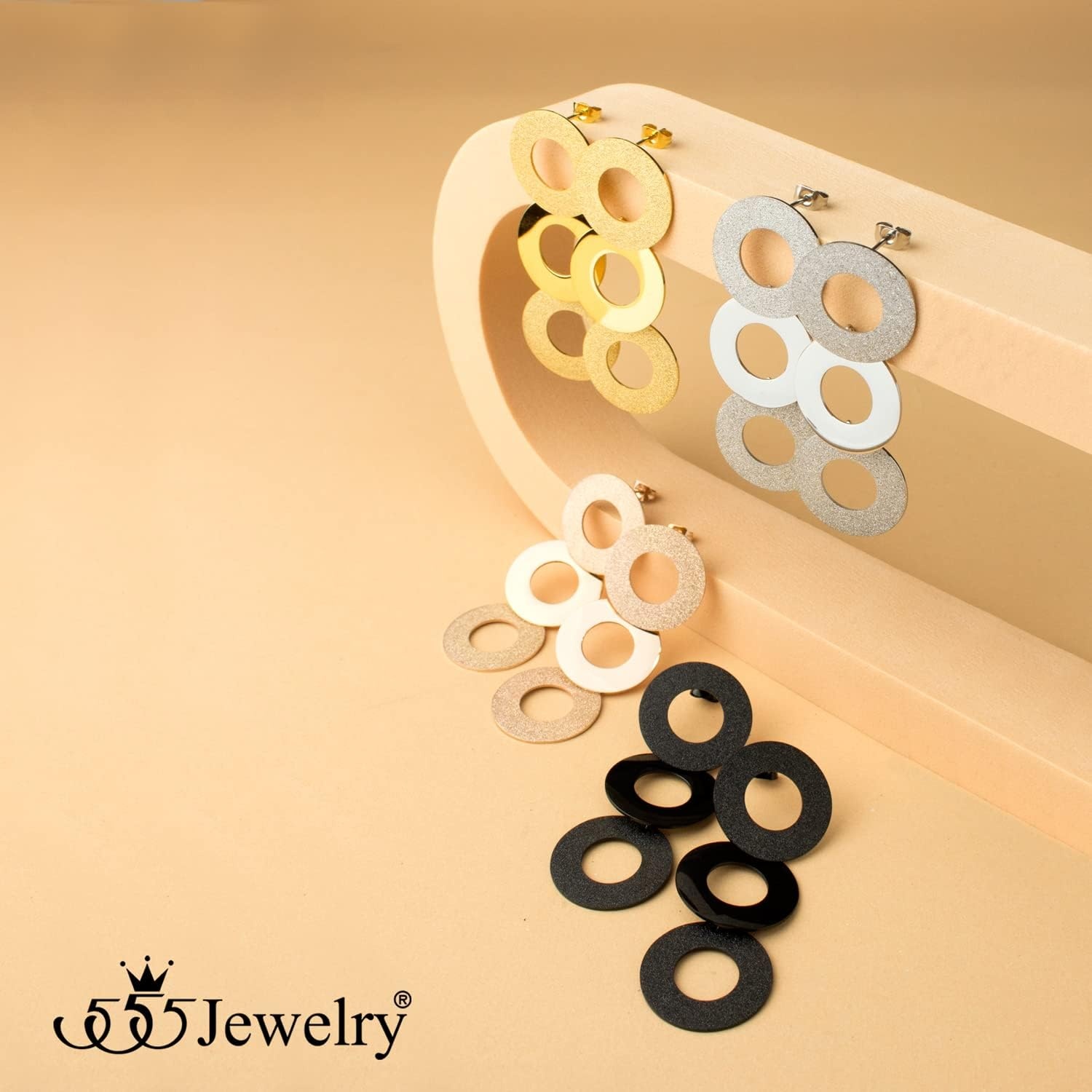 image:image555Jewelry Stainless Steel Dangle Round Hollow Disc Statement Earrings for WomenGold
