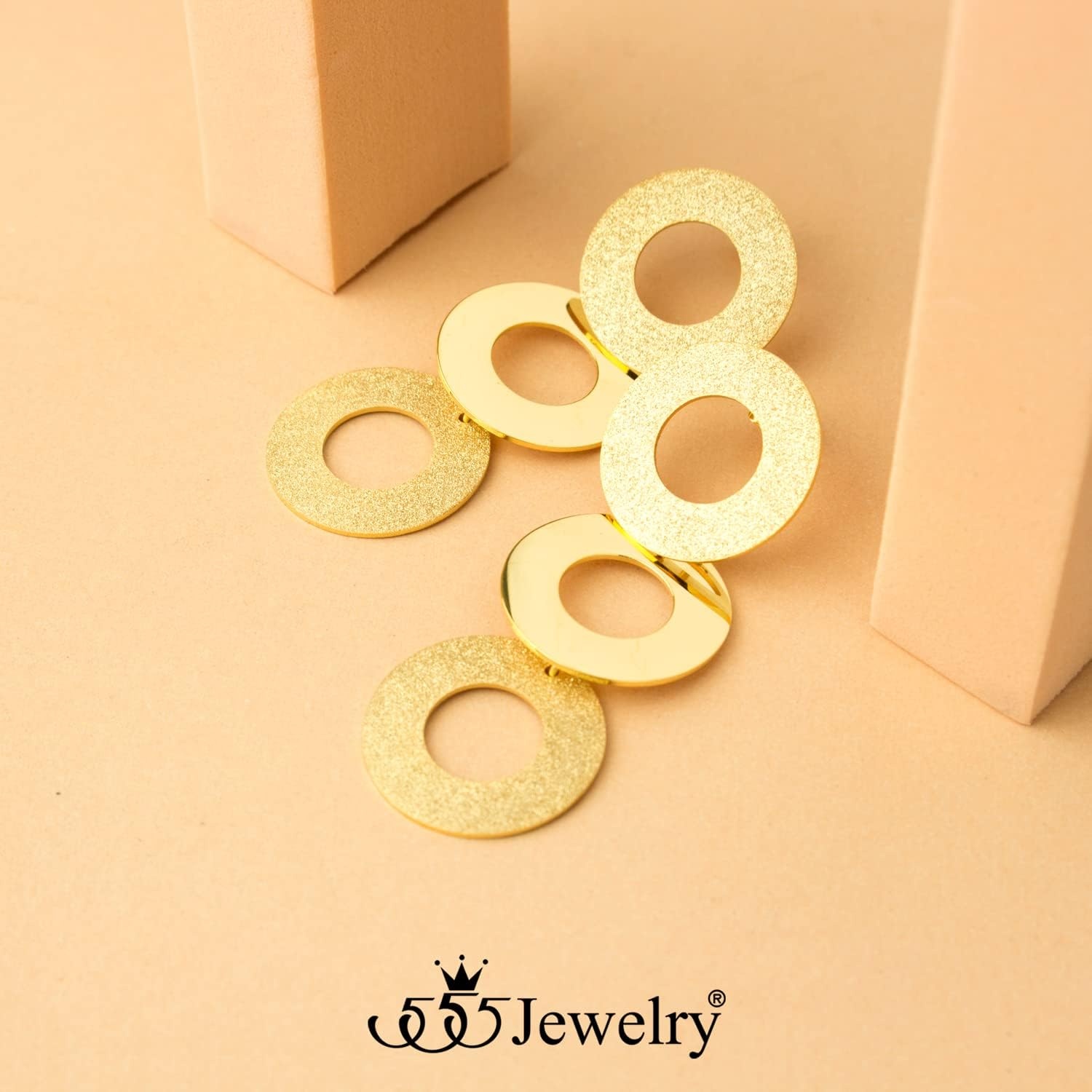 image:image555Jewelry Stainless Steel Dangle Round Hollow Disc Statement Earrings for WomenGold