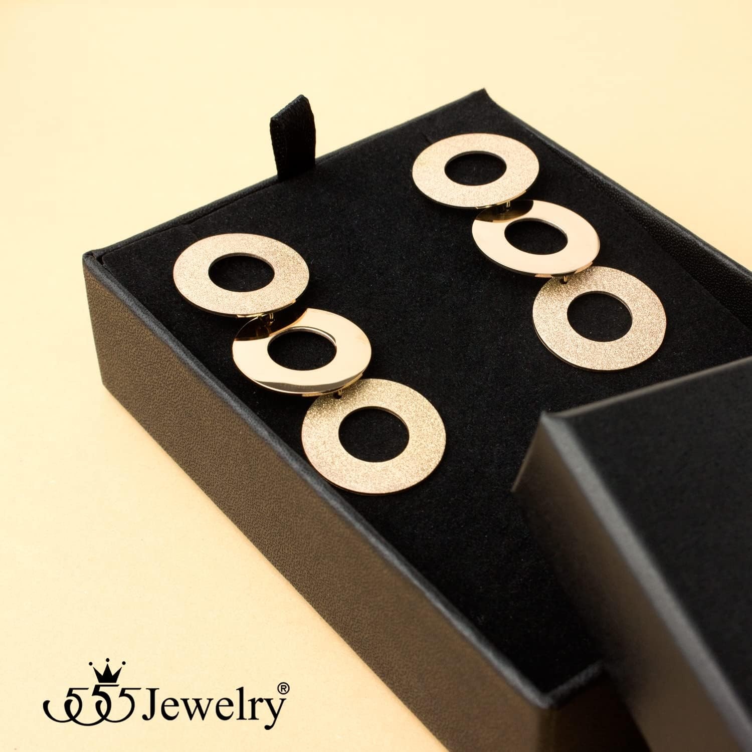 image:image555Jewelry Stainless Steel Dangle Round Hollow Disc Statement Earrings for WomenRose Gold