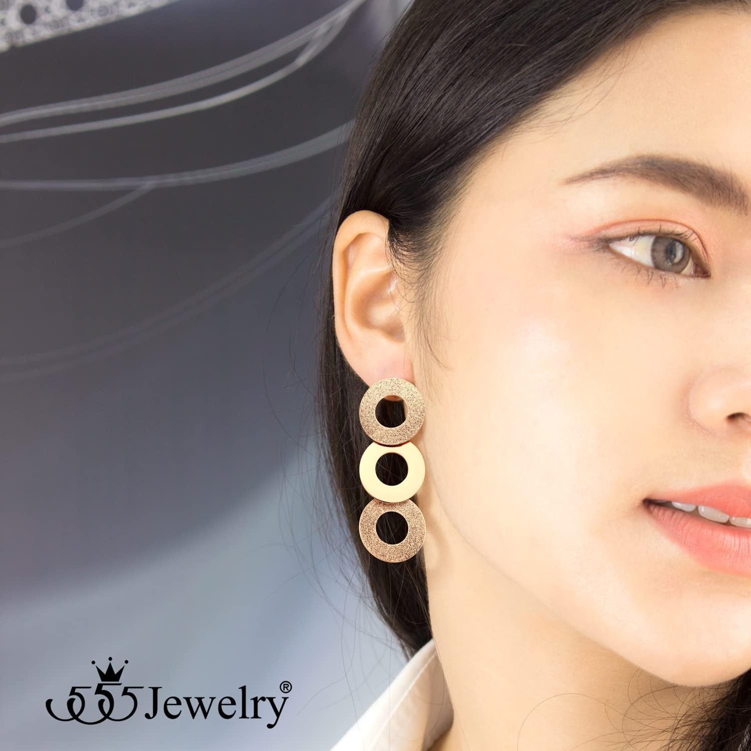image:image555Jewelry Stainless Steel Dangle Round Hollow Disc Statement Earrings for WomenRose Gold