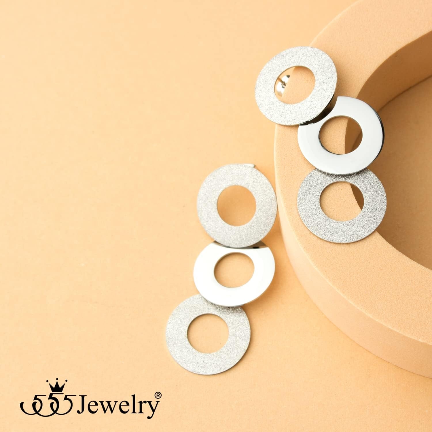image:image555Jewelry Stainless Steel Dangle Round Hollow Disc Statement Earrings for WomenSilver