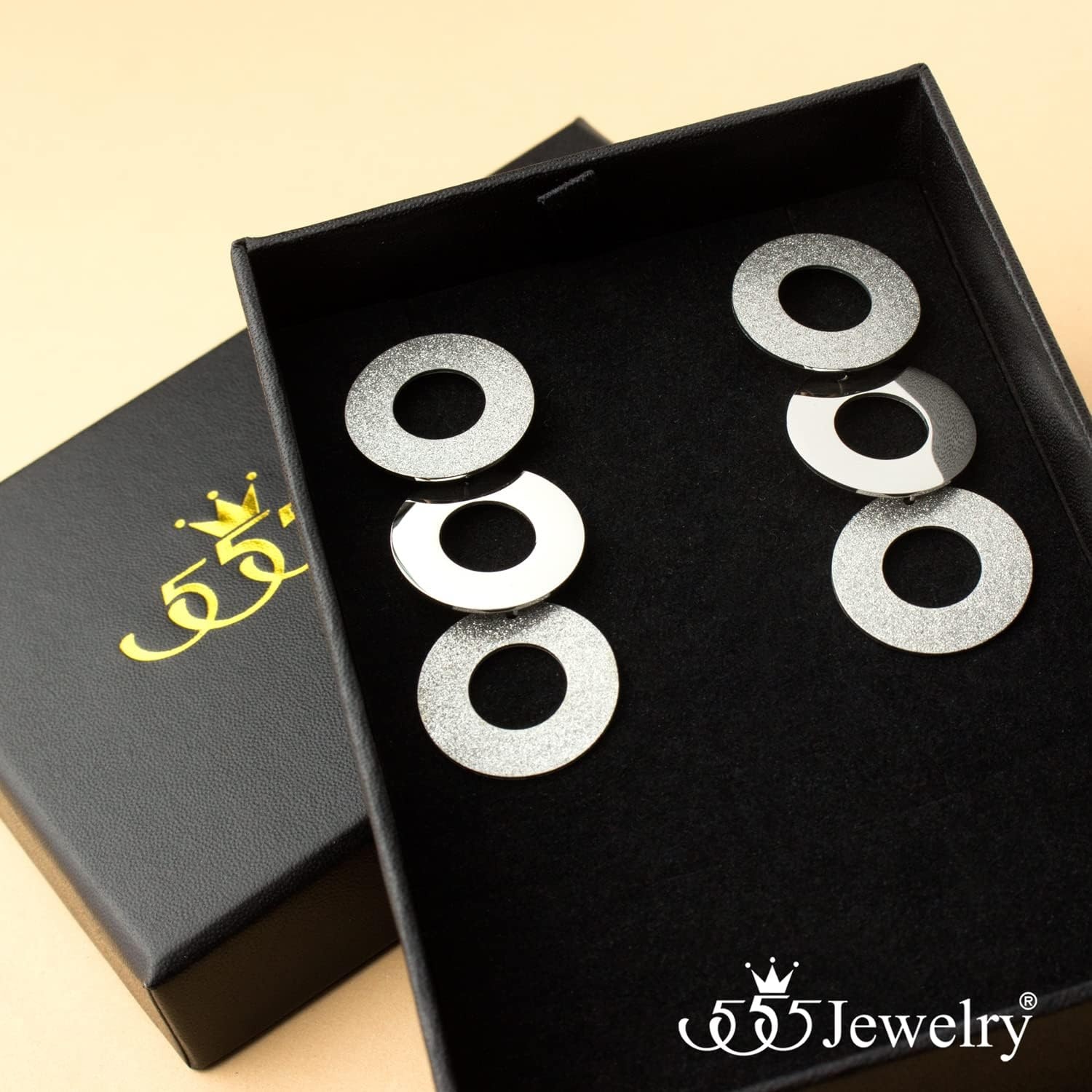 image:image555Jewelry Stainless Steel Dangle Round Hollow Disc Statement Earrings for WomenSilver