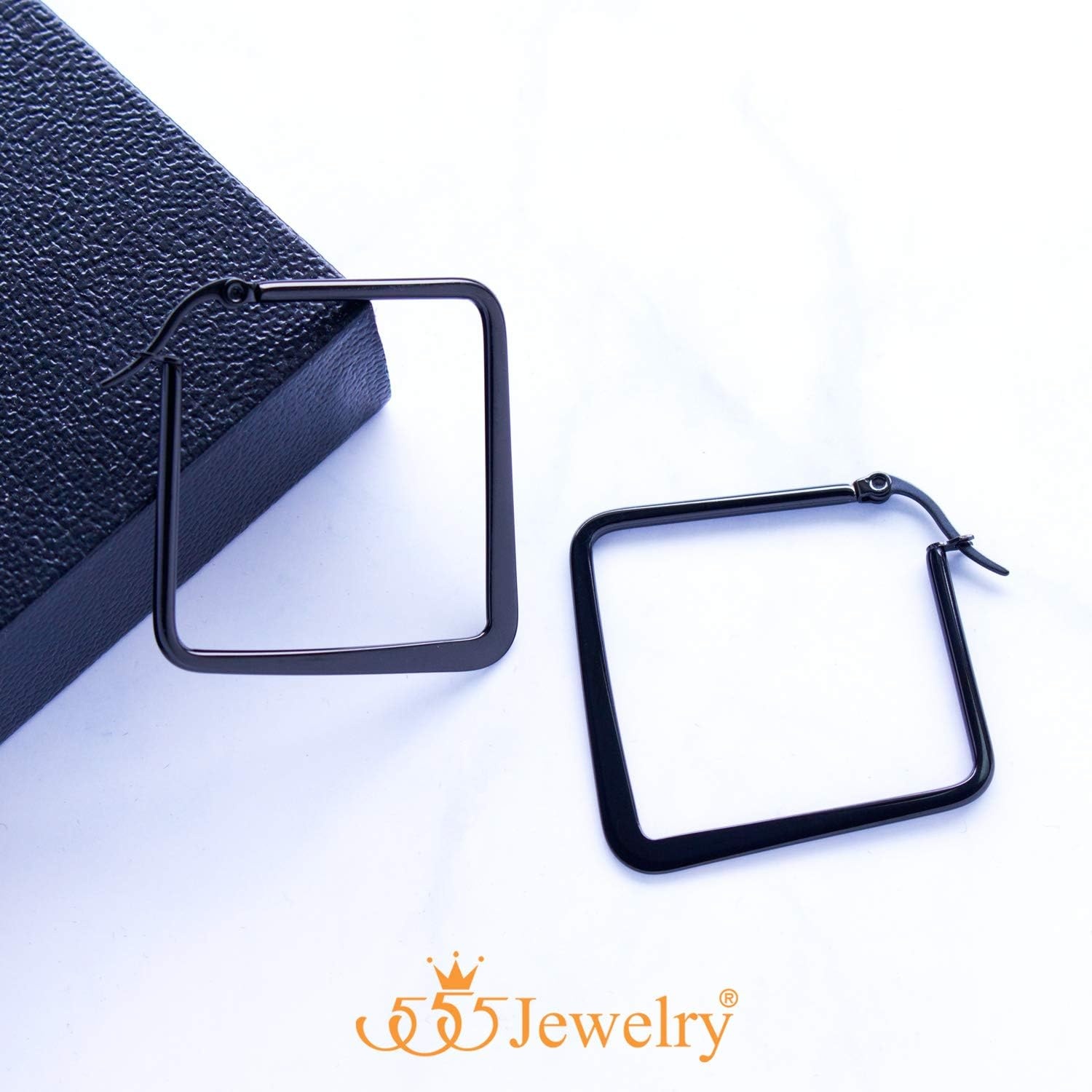 image:image555Jewelry Stainless Steel Geometric Large Square Hoop Statement Earrings for WomenBlack