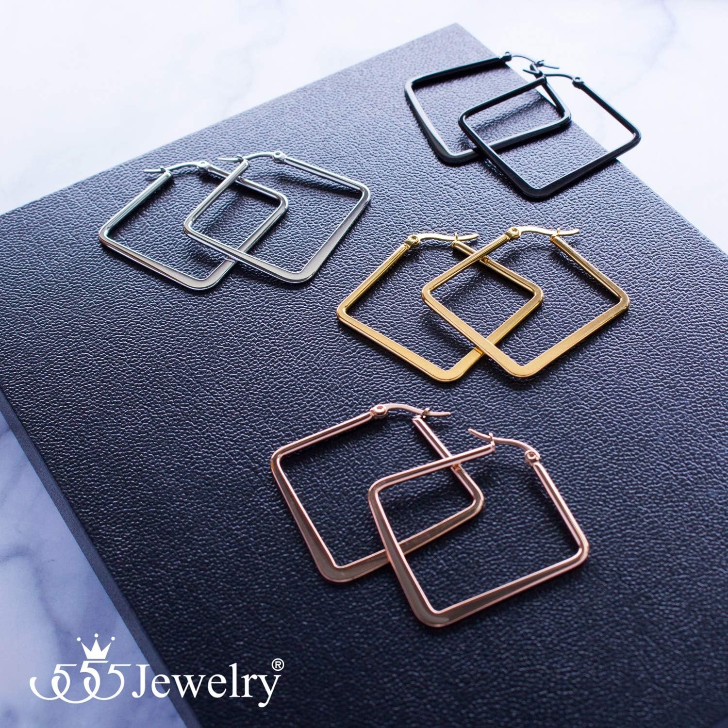 image:image555Jewelry Stainless Steel Geometric Large Square Hoop Statement Earrings for WomenBlack