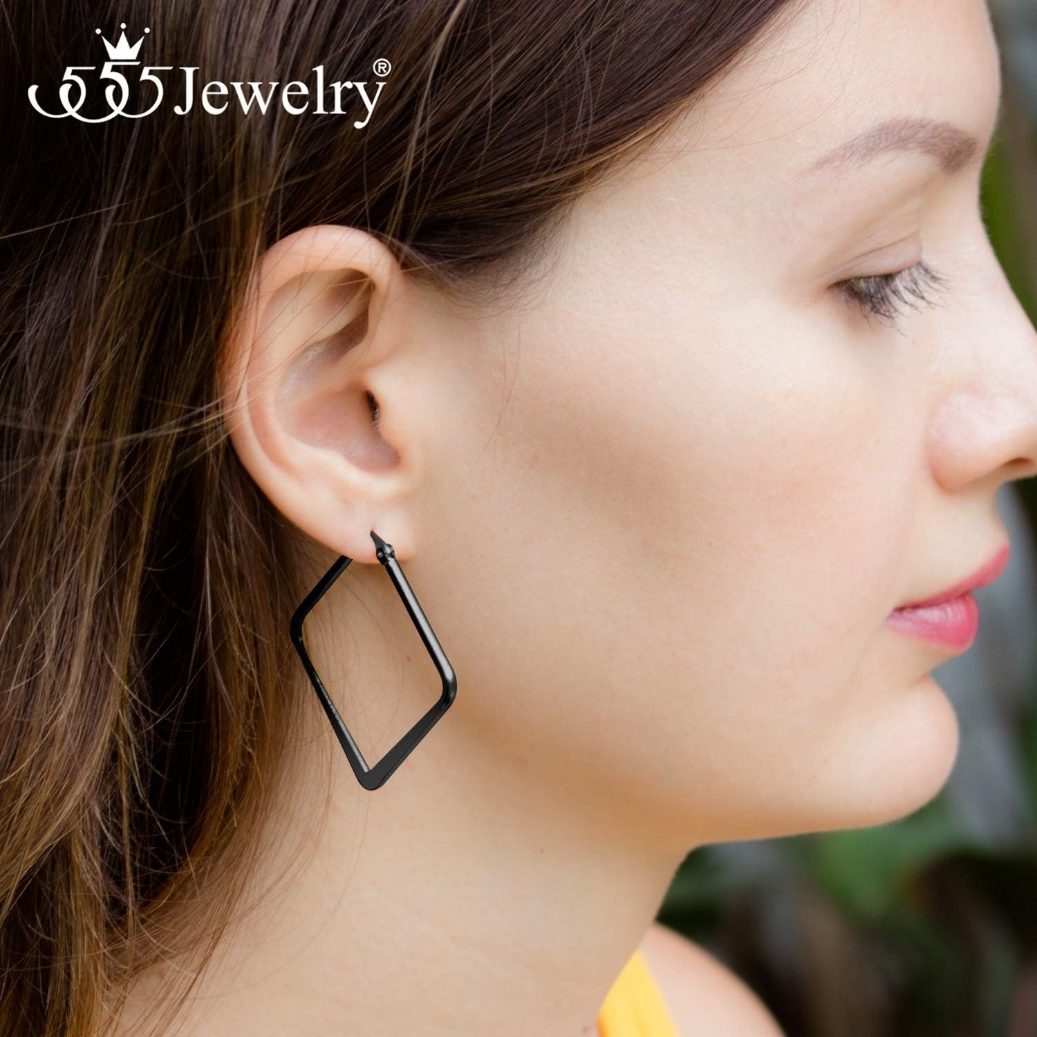 image:image555Jewelry Stainless Steel Geometric Large Square Hoop Statement Earrings for WomenBlack