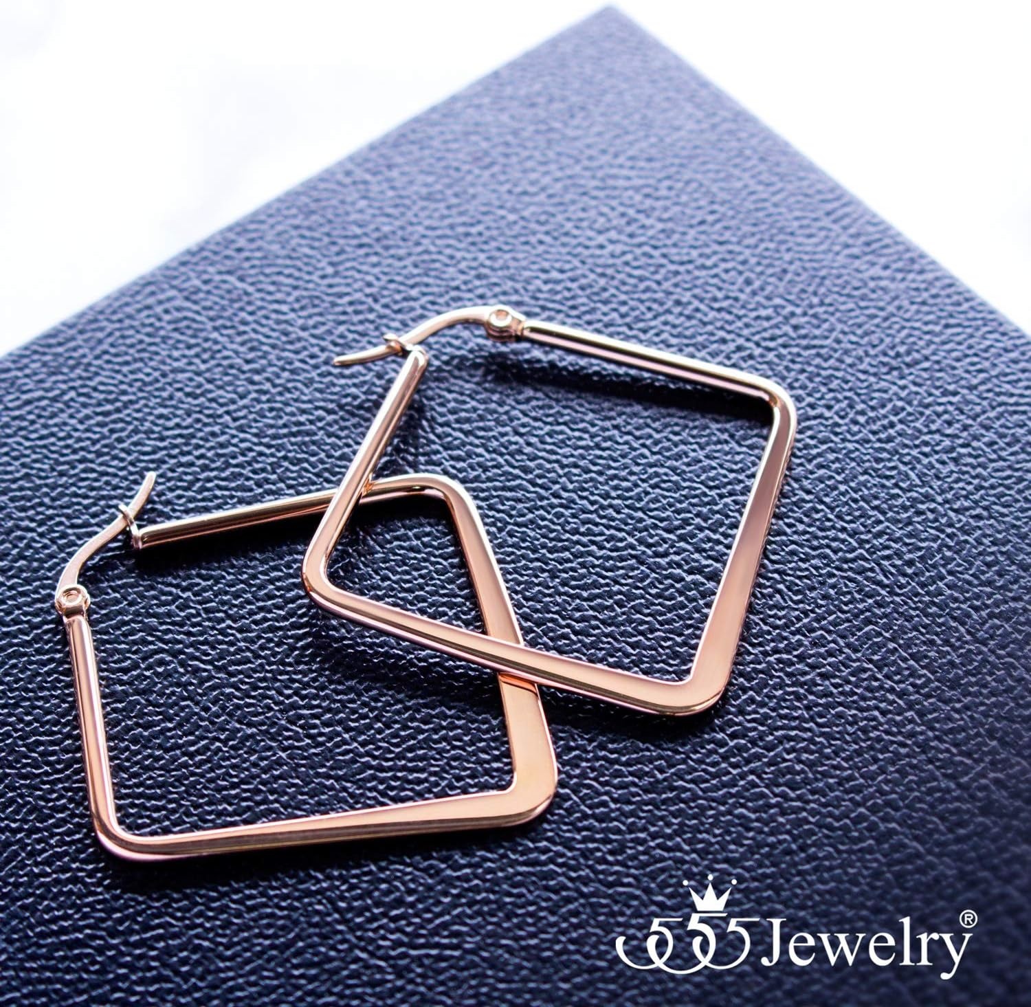 image:image555Jewelry Stainless Steel Geometric Large Square Hoop Statement Earrings for WomenRose Gold