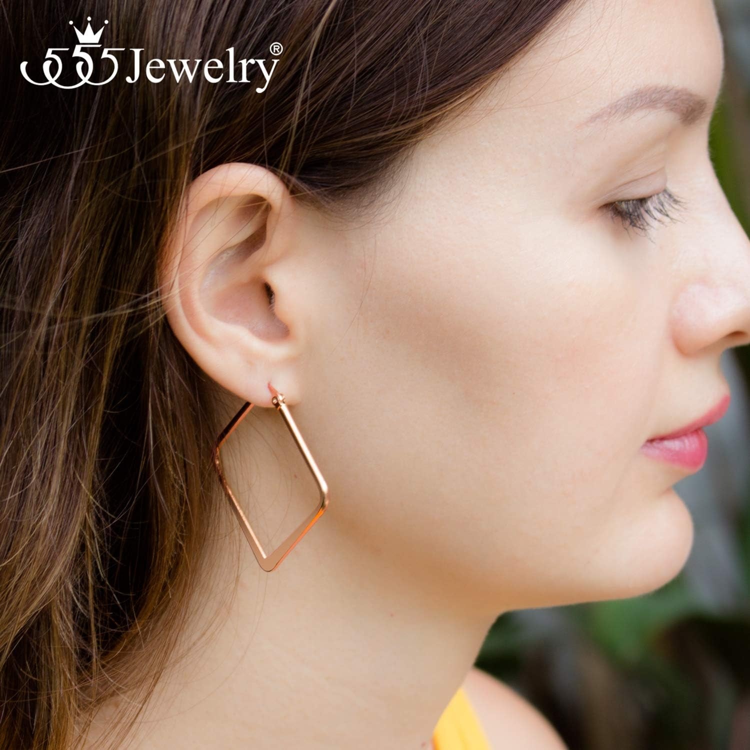 image:image555Jewelry Stainless Steel Geometric Large Square Hoop Statement Earrings for WomenRose Gold