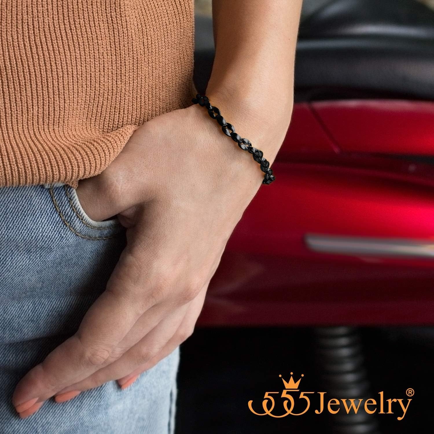 image:image555Jewelry Stainless Steel Hollow Coffee Bean Unisex Link Chain Bangle BraceletBlack