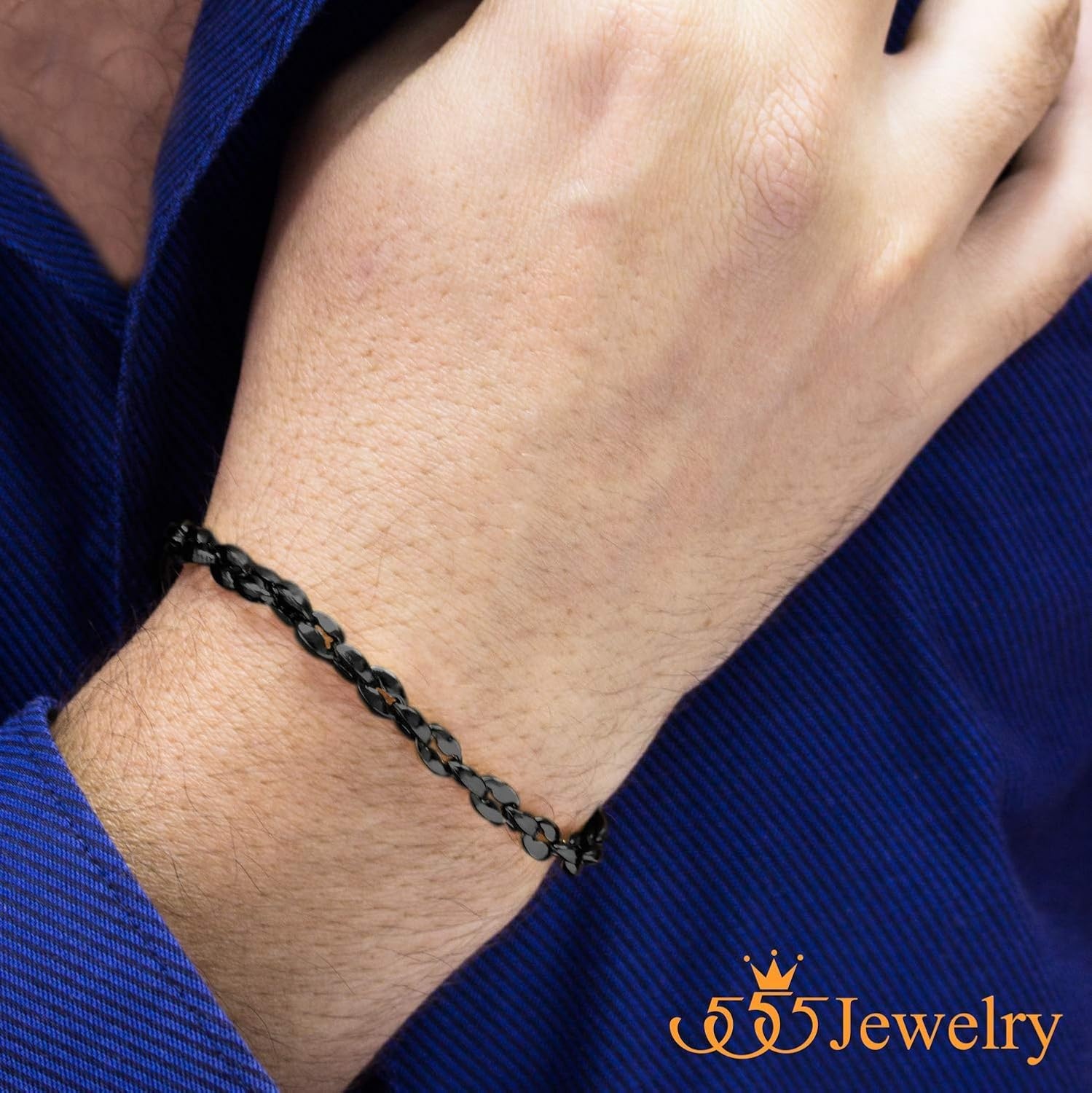 image:image555Jewelry Stainless Steel Hollow Coffee Bean Unisex Link Chain Bangle BraceletBlack