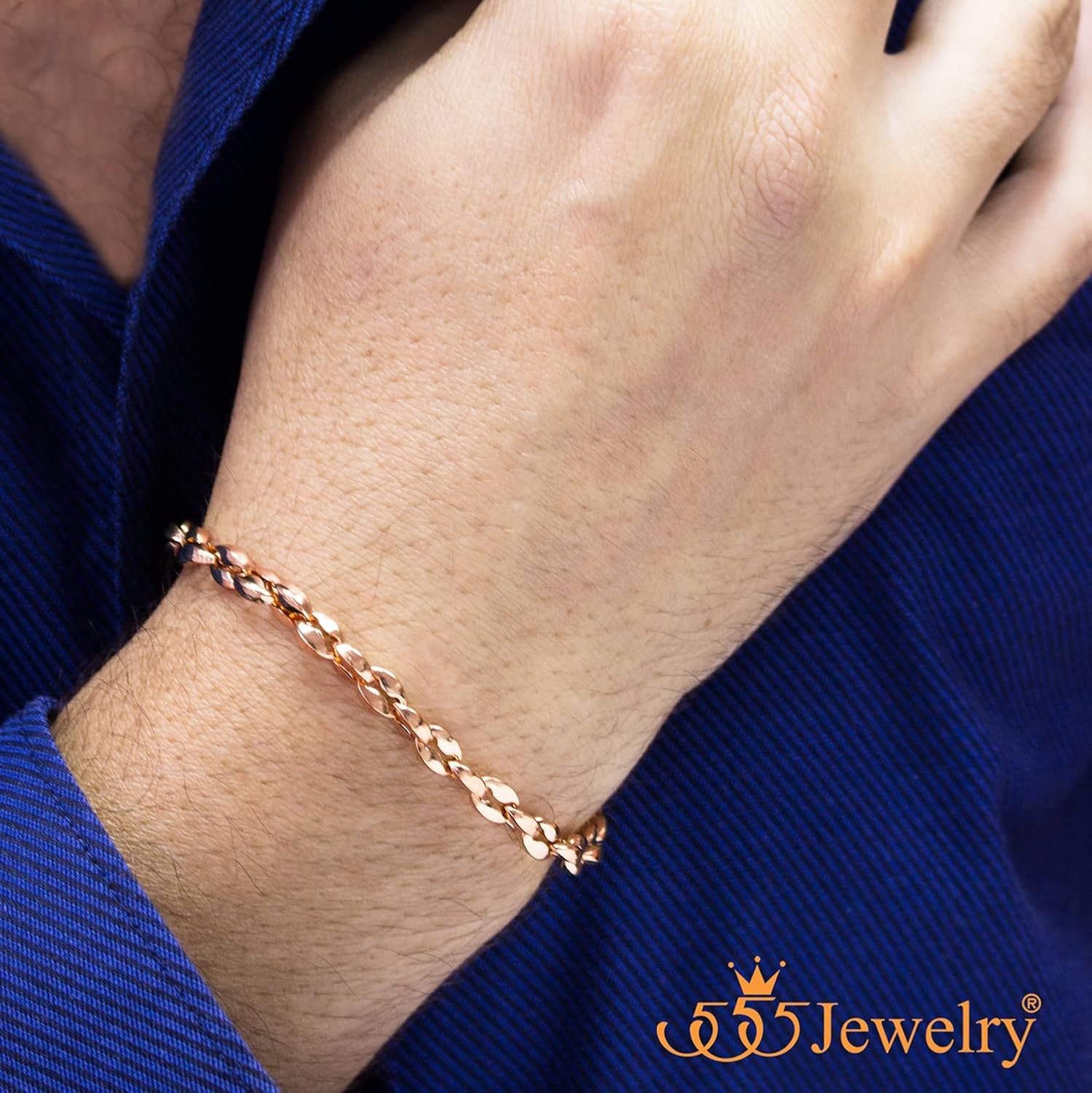 image:image555Jewelry Stainless Steel Hollow Coffee Bean Unisex Link Chain Bangle BraceletRose Gold
