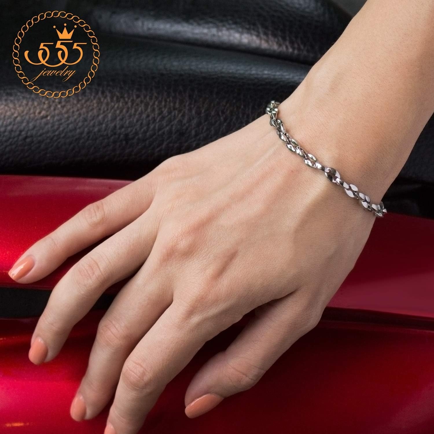 image:image555Jewelry Stainless Steel Hollow Coffee Bean Unisex Link Chain Bangle BraceletSilver