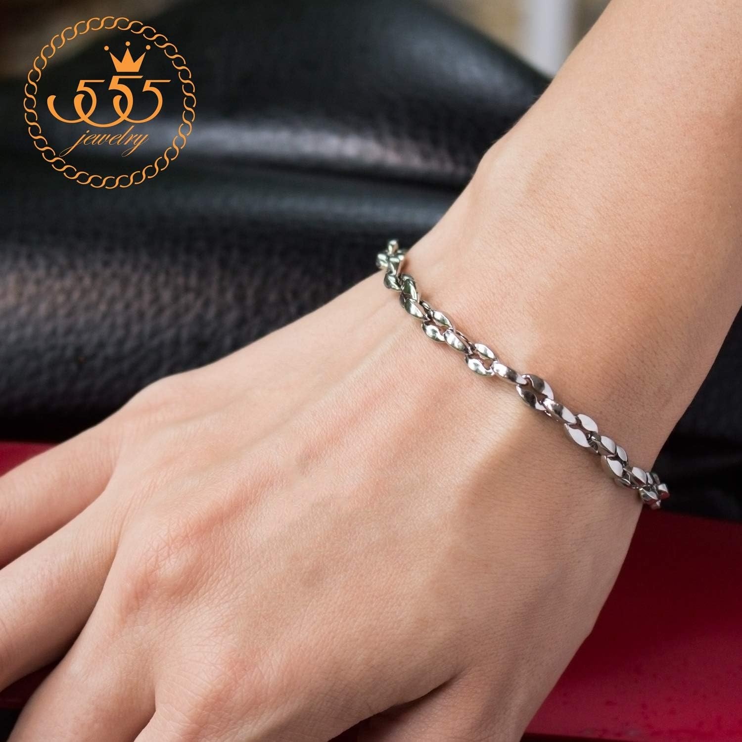 image:image555Jewelry Stainless Steel Hollow Coffee Bean Unisex Link Chain Bangle BraceletSilver