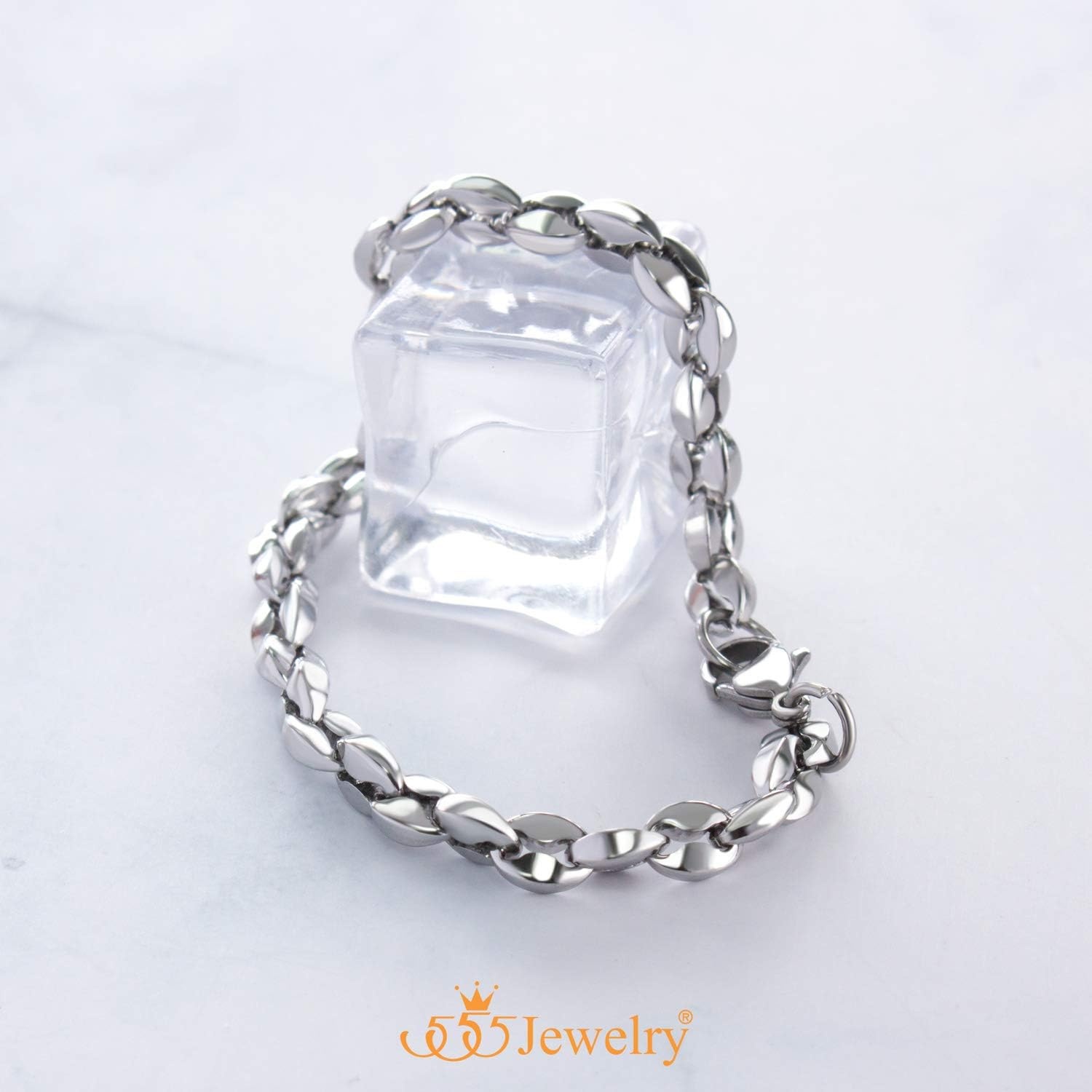 image:image555Jewelry Stainless Steel Hollow Coffee Bean Unisex Link Chain Bangle BraceletSilver