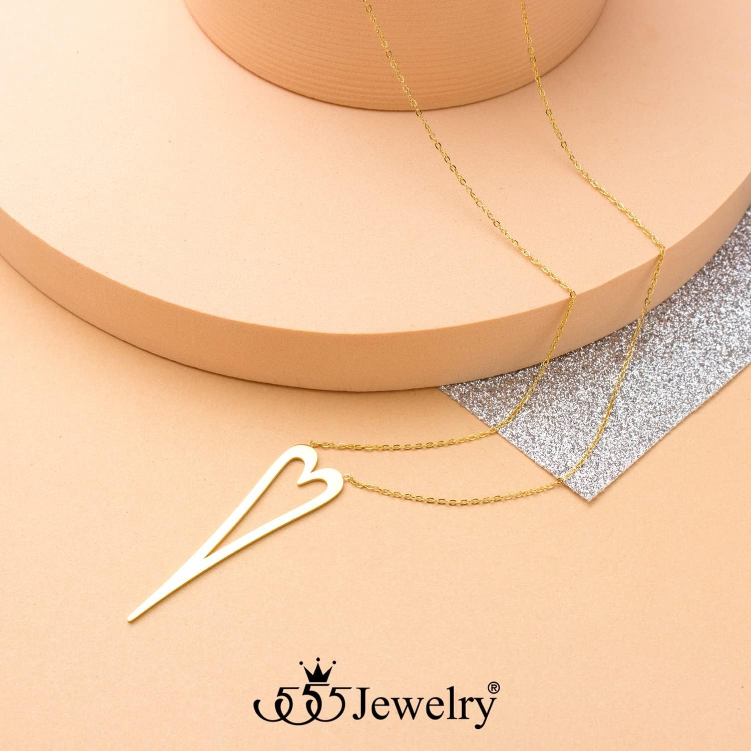image:image555Jewelry Stainless Steel Long Stretched Heart Necklace for Women Heart Shaped Hypoallergenic PendantGold