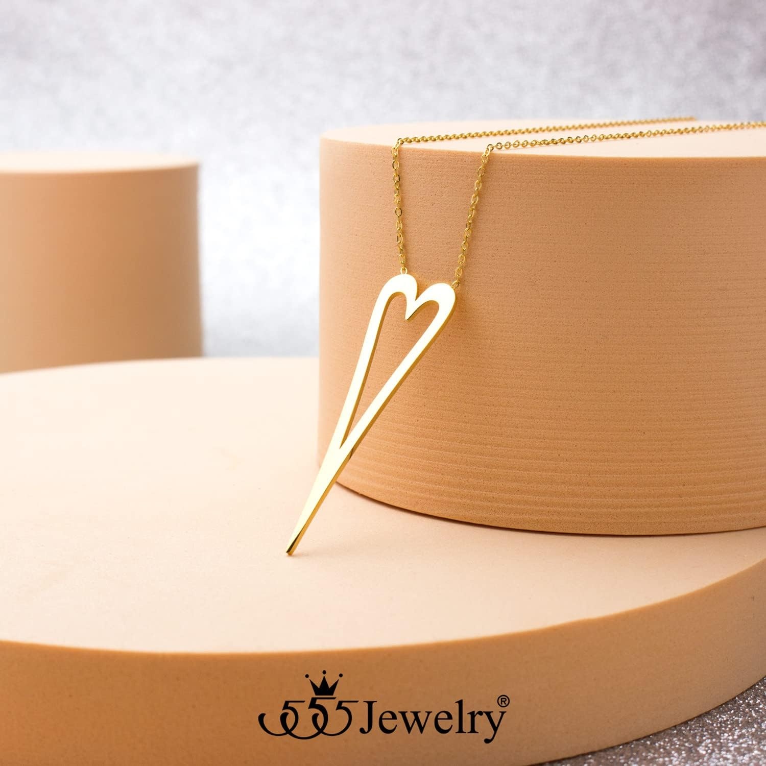 image:image555Jewelry Stainless Steel Long Stretched Heart Necklace for Women Heart Shaped Hypoallergenic PendantGold