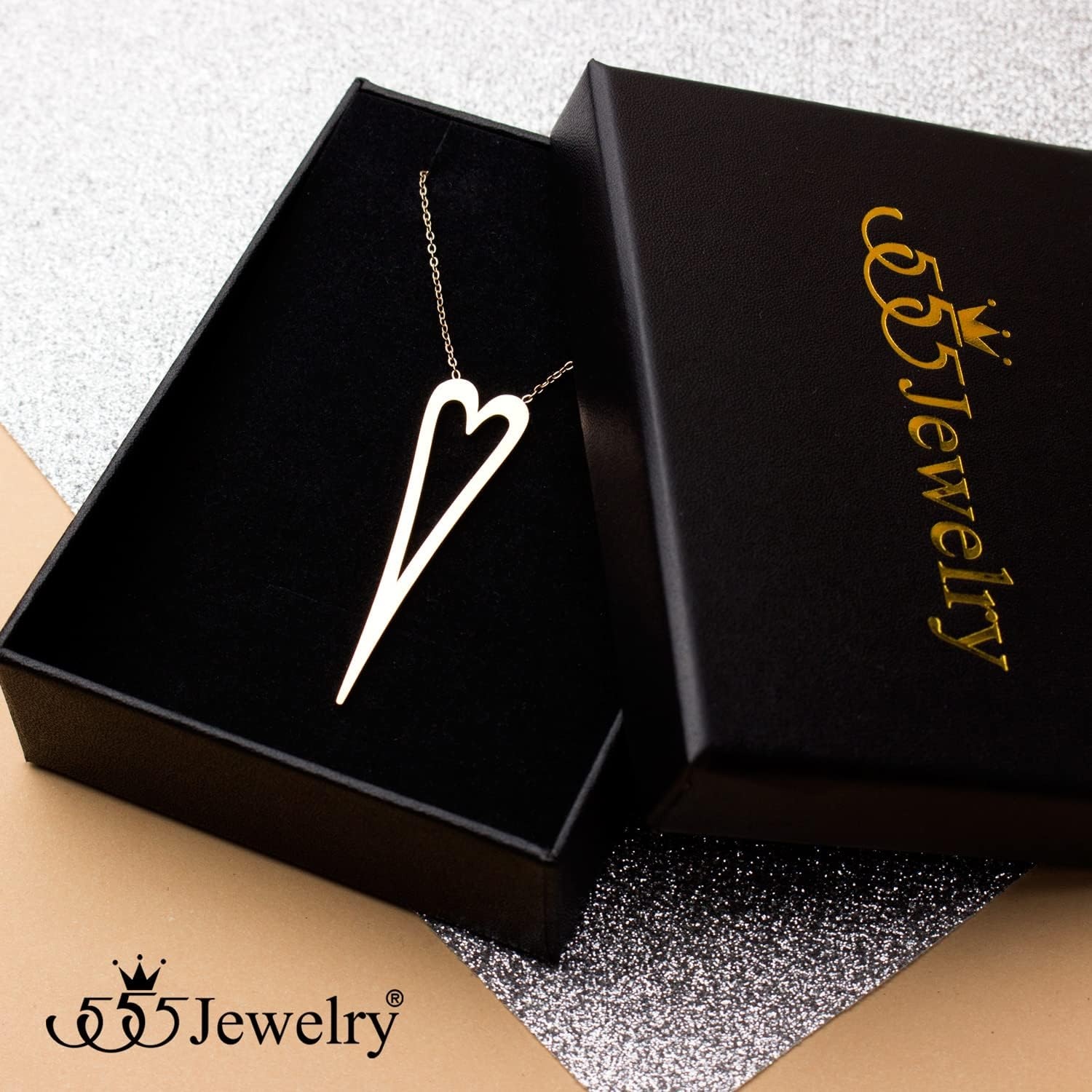 image:image555Jewelry Stainless Steel Long Stretched Heart Necklace for Women Heart Shaped Hypoallergenic PendantRose Gold
