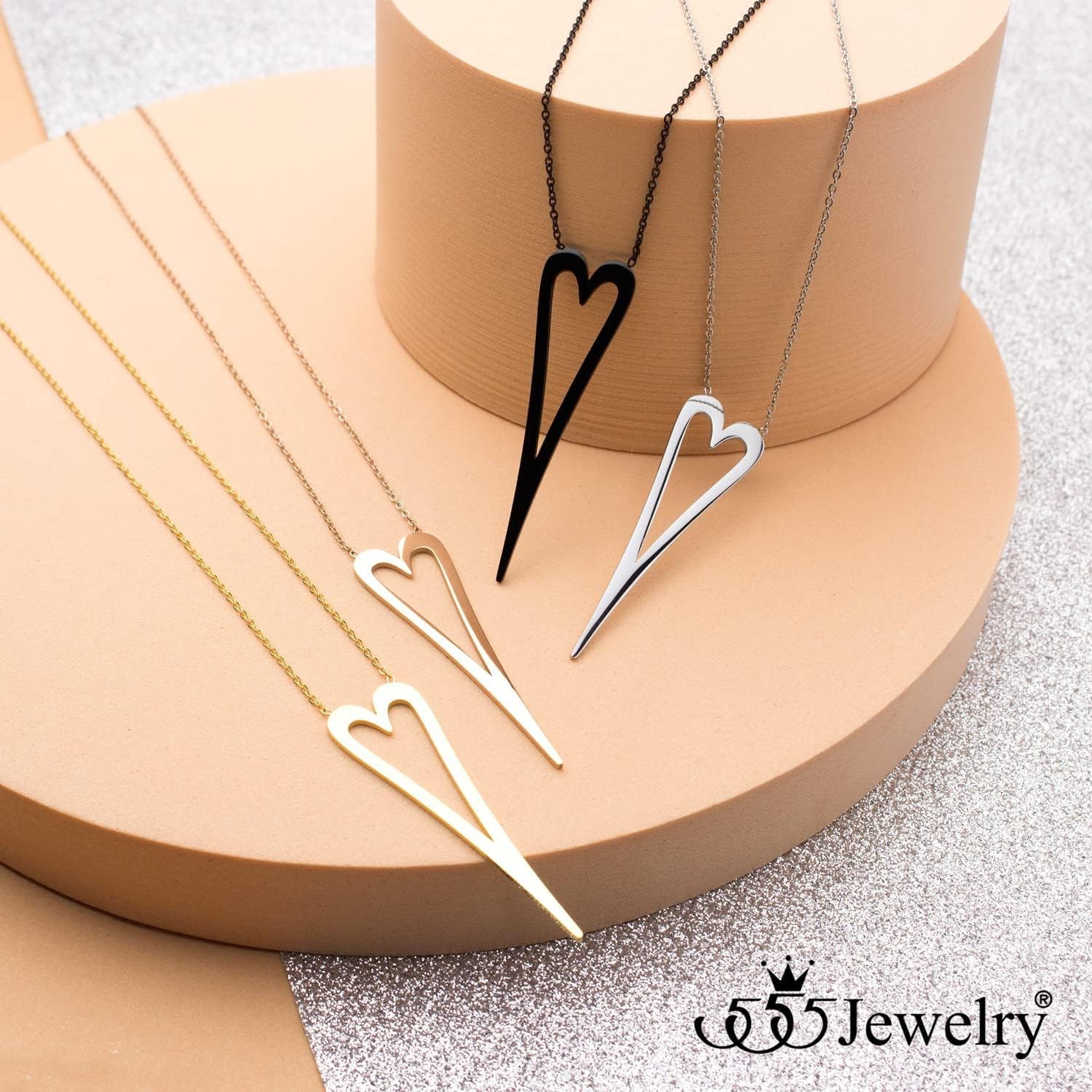 image:image555Jewelry Stainless Steel Long Stretched Heart Necklace for Women Heart Shaped Hypoallergenic PendantRose Gold