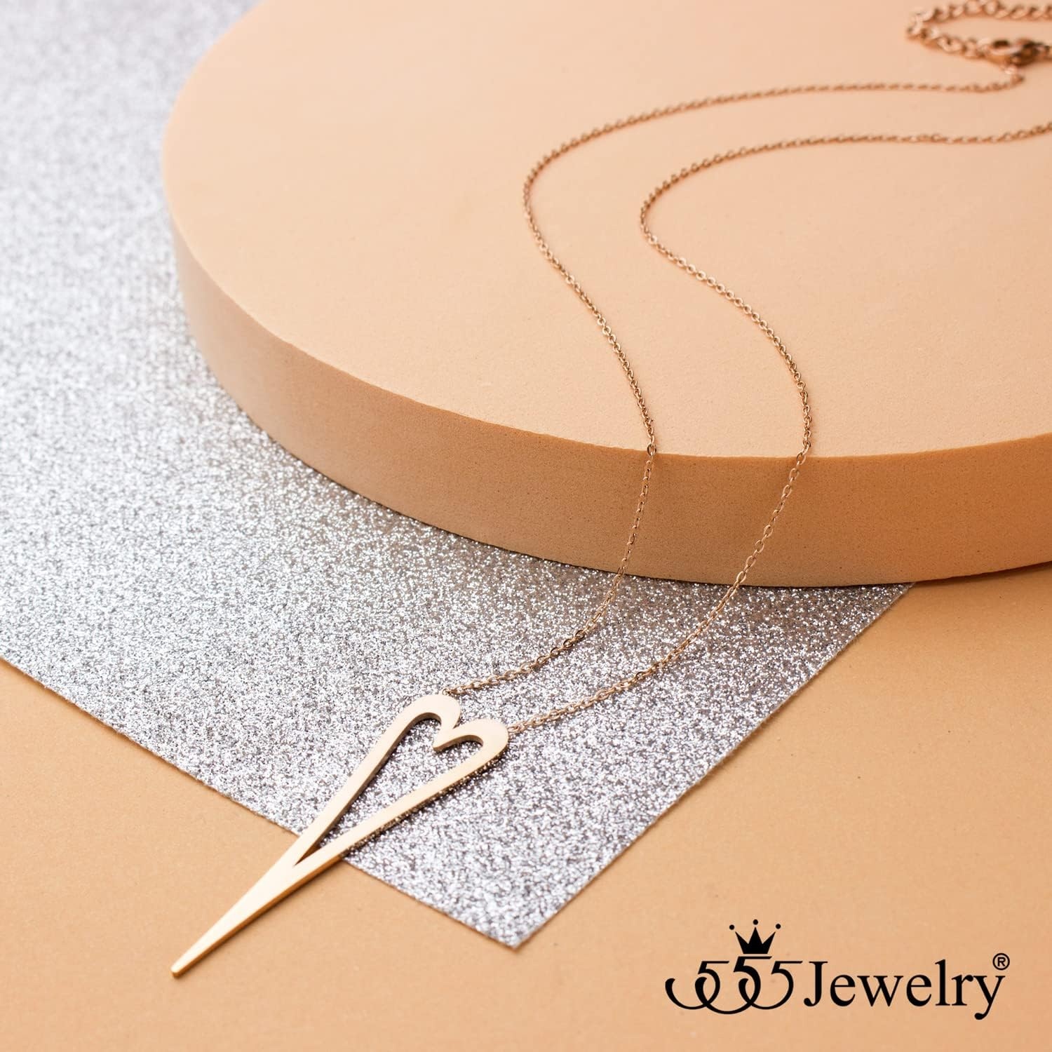 image:image555Jewelry Stainless Steel Long Stretched Heart Necklace for Women Heart Shaped Hypoallergenic PendantRose Gold