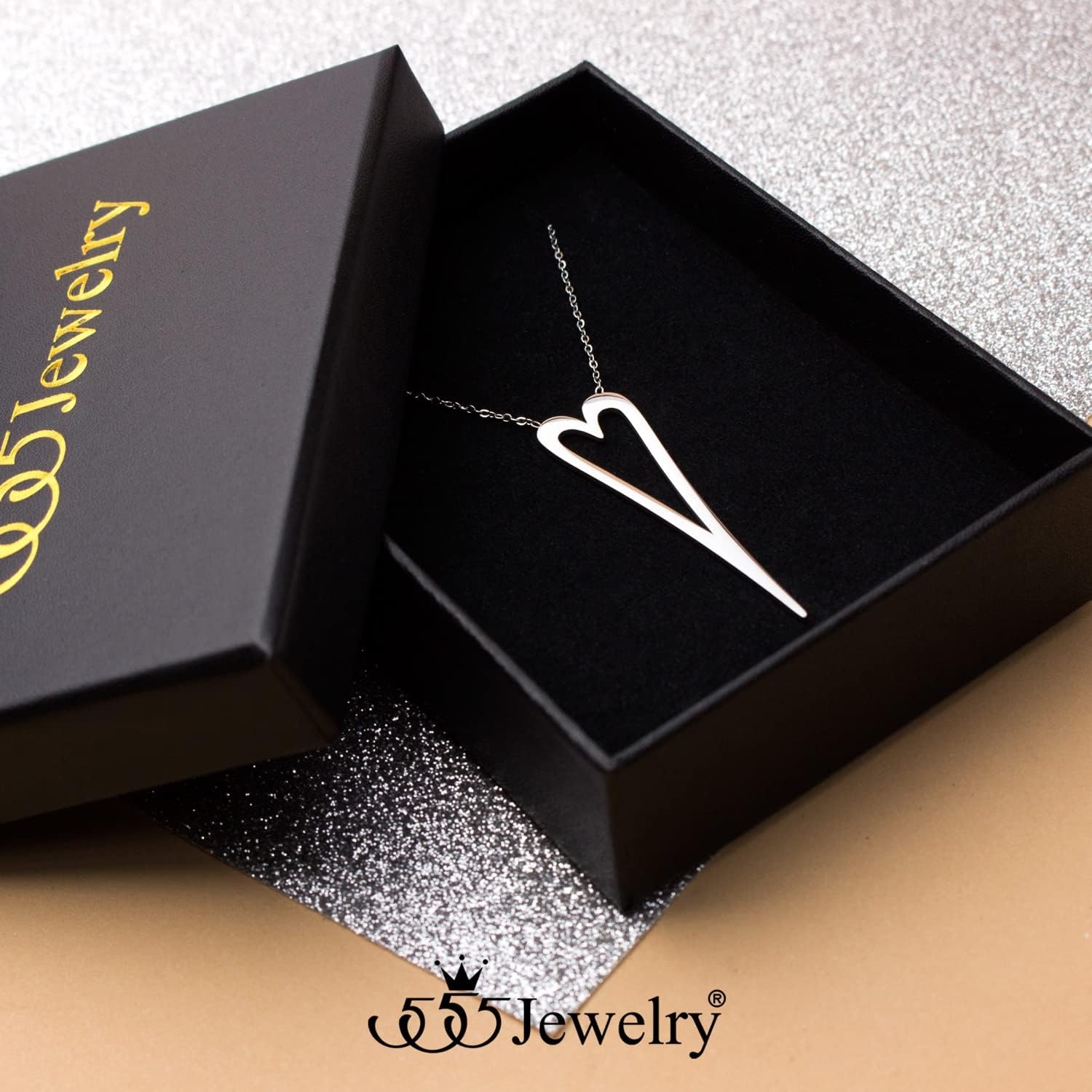 image:image555Jewelry Stainless Steel Long Stretched Heart Necklace for Women Heart Shaped Hypoallergenic PendantSilver