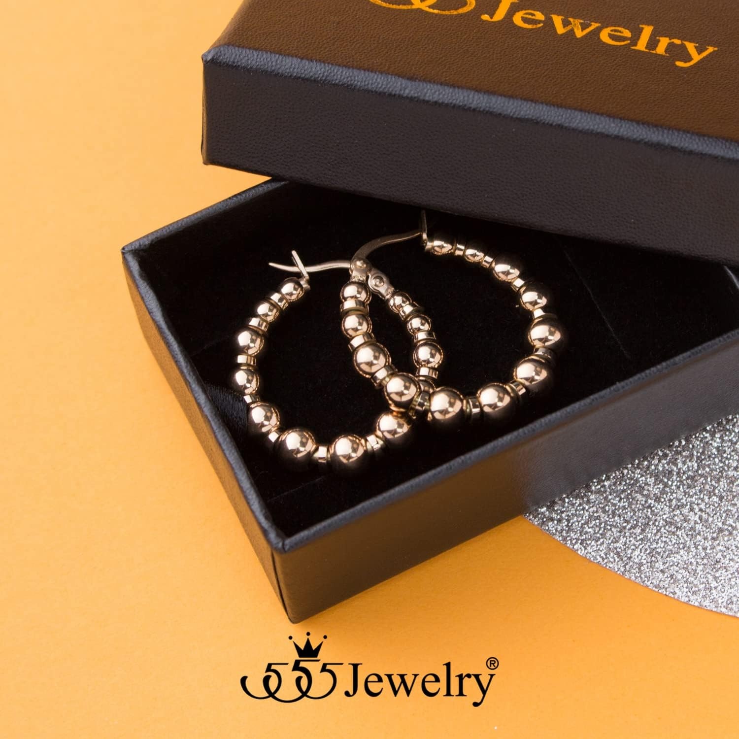 image:image555Jewelry Stainless Steel Medium Beaded Hoop Earrings for Women amp LadiesRose Gold
