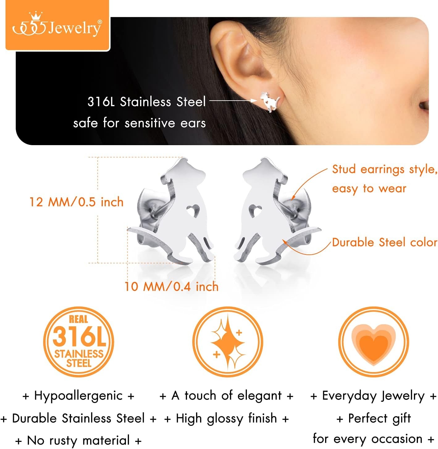 image:image555Jewelry Stainless Steel Small Tiny Puppy Dog Stud Earrings for WomenHypoallergenic Miniature Dog EarringSilver